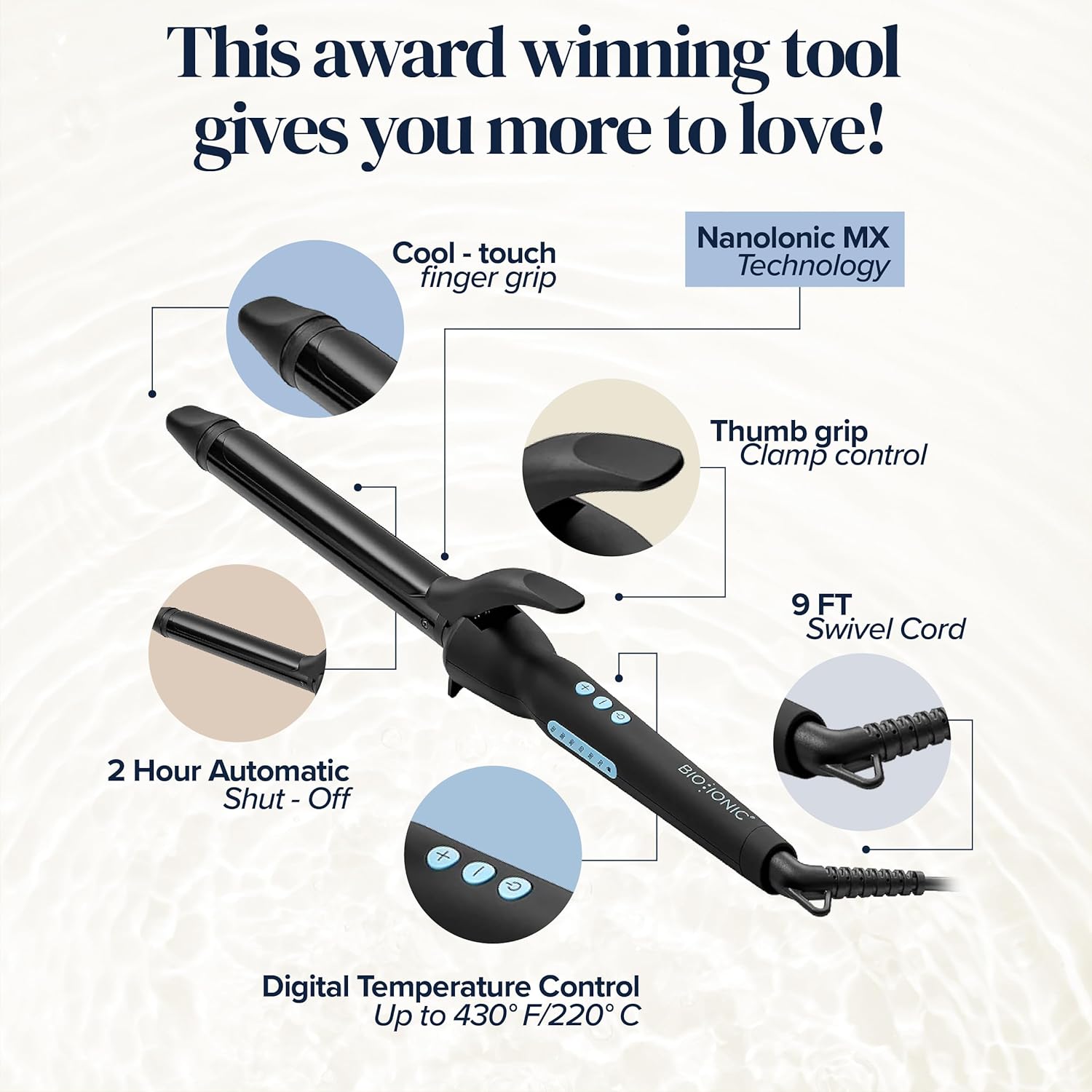 Bio Ionic Long Barrel Styler, .75, 1, 1.25, 1.5 Curling Iron with Moisture Heat Technology & NanoIonic MX, Versatile Curling Wand with Adjustable Heat Settings, Hair Curler with 2 Extended Barrel