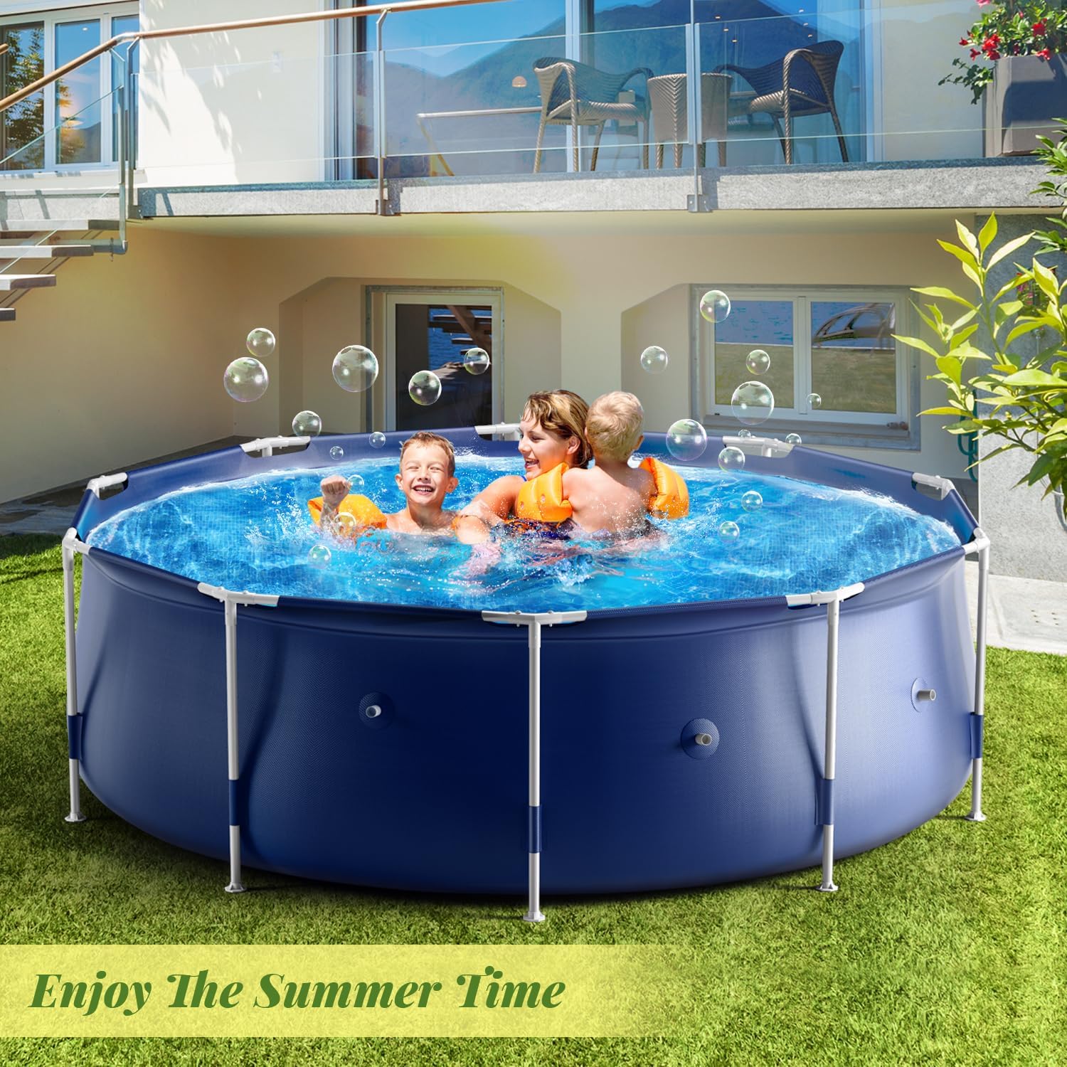 Cool Round Framed Swimming Pool 10' X 30 Round Pool Above Ground Sturdy Steel Frame Above Ground Pool Set with 530 GPH Filter Pump and Secure Pool Cover for Backyard