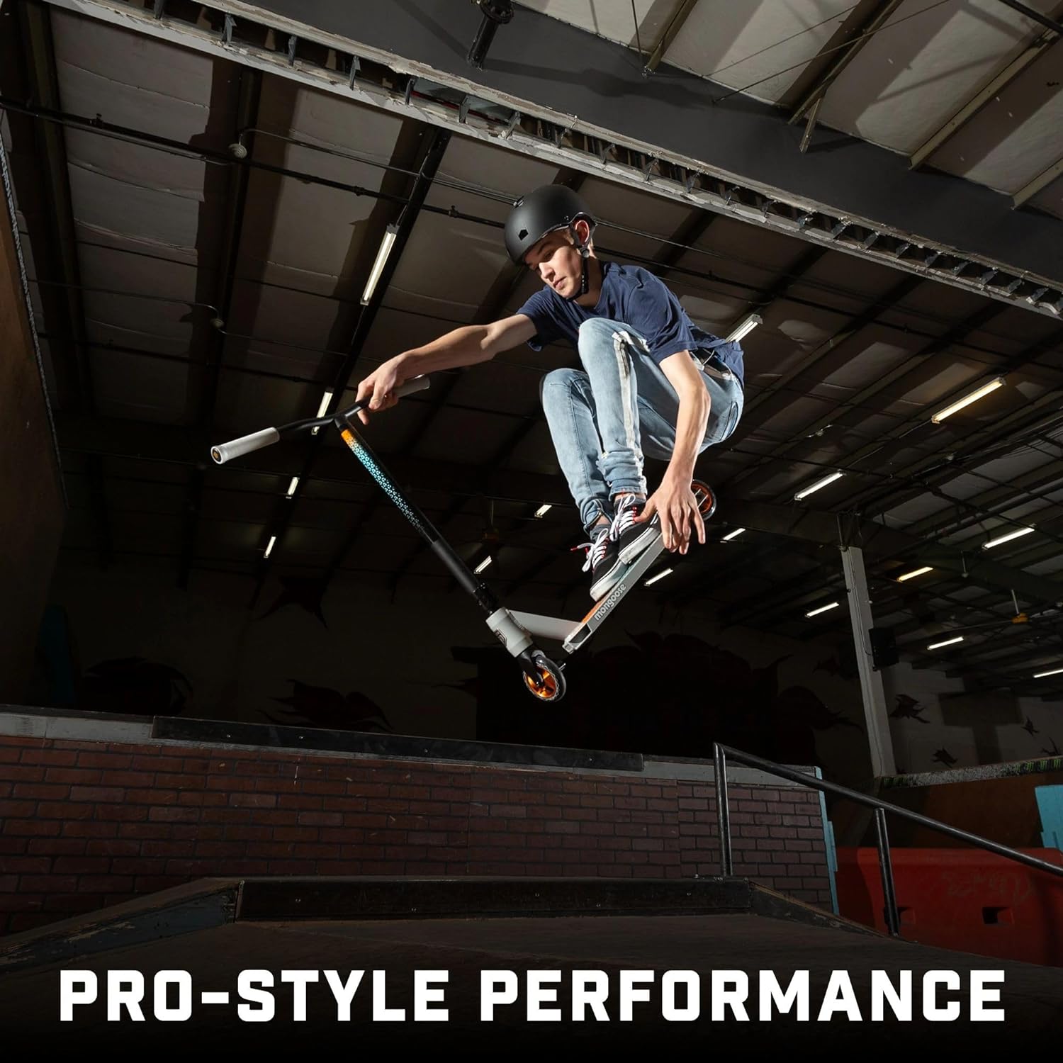 Mongoose Rise Freestyle Stunt Trick Scooter, For Kids Youth Adult Men Women Ages 8 Up, Lightweight Alloy Deck & Heavy-Duty Frame Up to 220 lbs., Bike-Style Grip, T-Bar Handlebar and High Impact Wheels