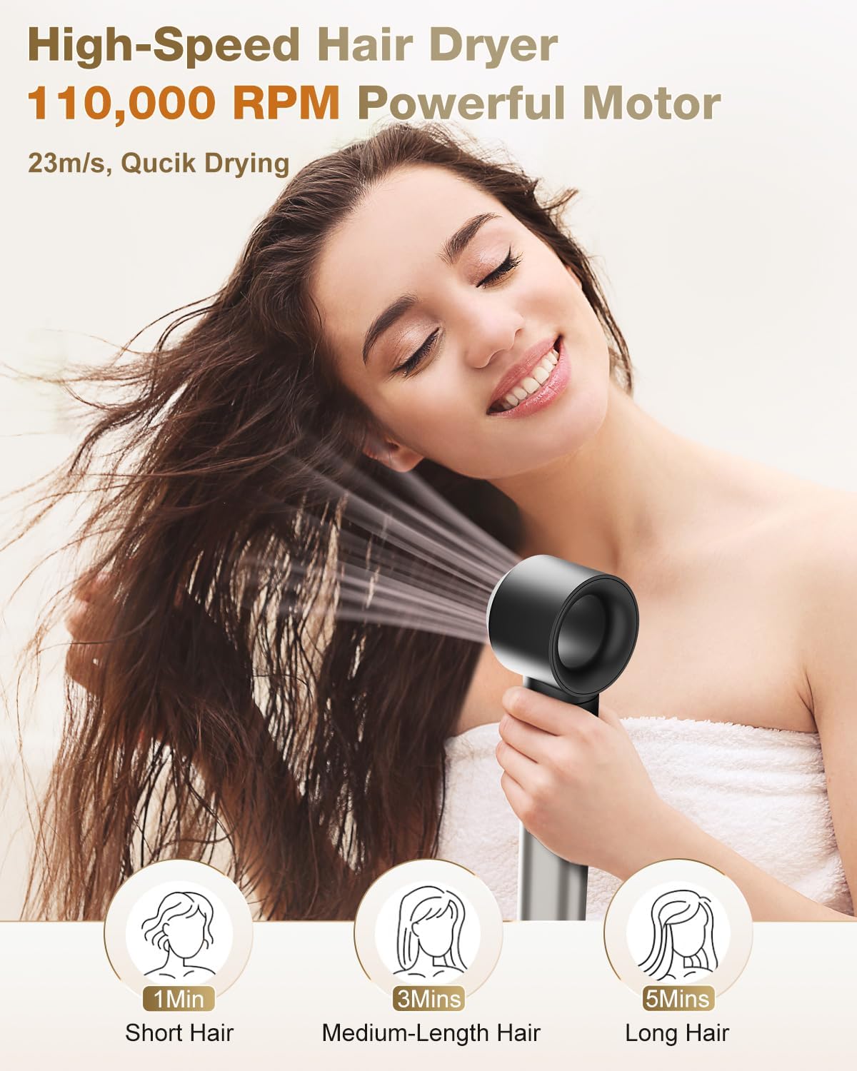 7MAGIC Hair Dryer Brush & 6 in 1 Hair Styler,110,000 RPM High-Speed Negative Ionic Hair Dryer Fast Drying, Multi Hair Styler, Professional Blow Dryer Brush for Curling Volumizing Straightening Styling