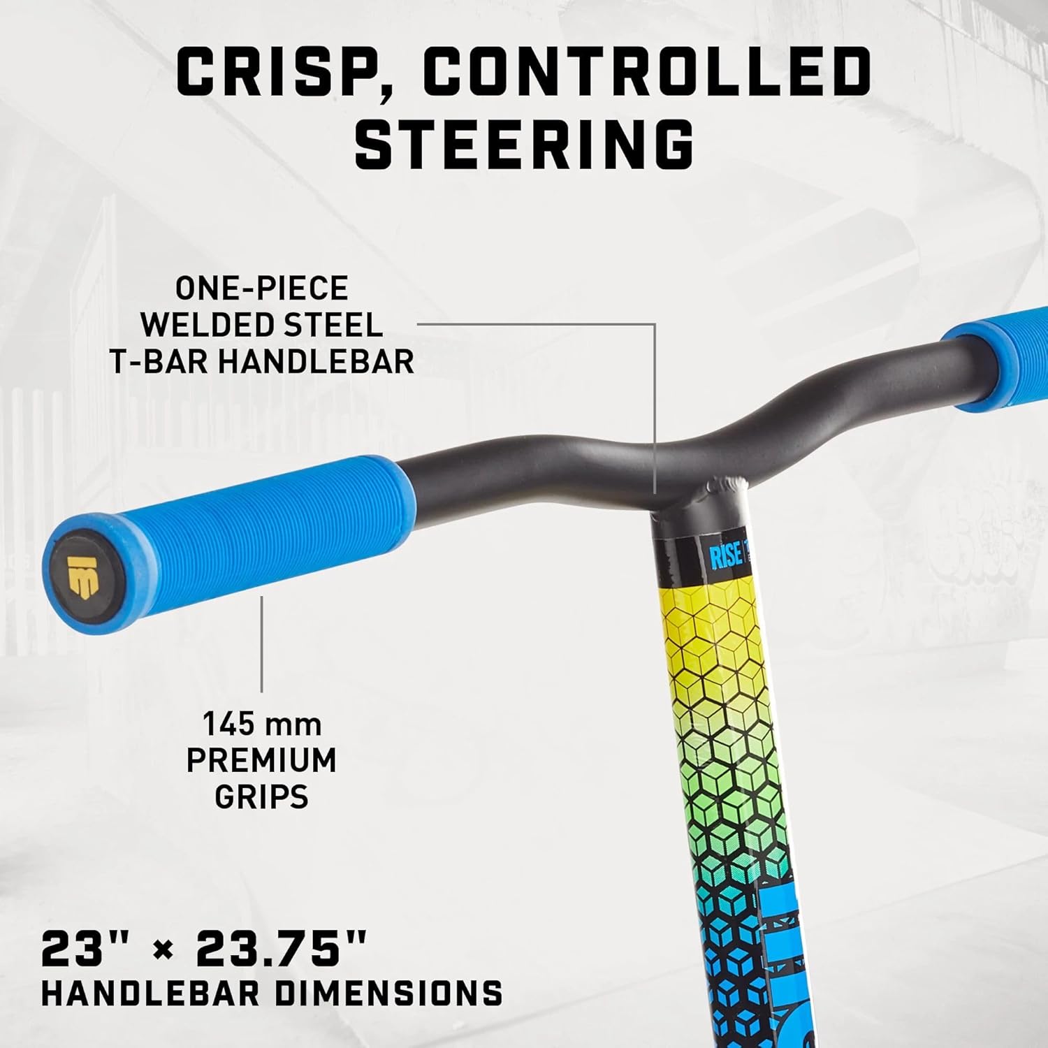 Mongoose Rise Freestyle Stunt Trick Scooter, For Kids Youth Adult Men Women Ages 8 Up, Lightweight Alloy Deck & Heavy-Duty Frame Up to 220 lbs., Bike-Style Grip, T-Bar Handlebar and High Impact Wheels