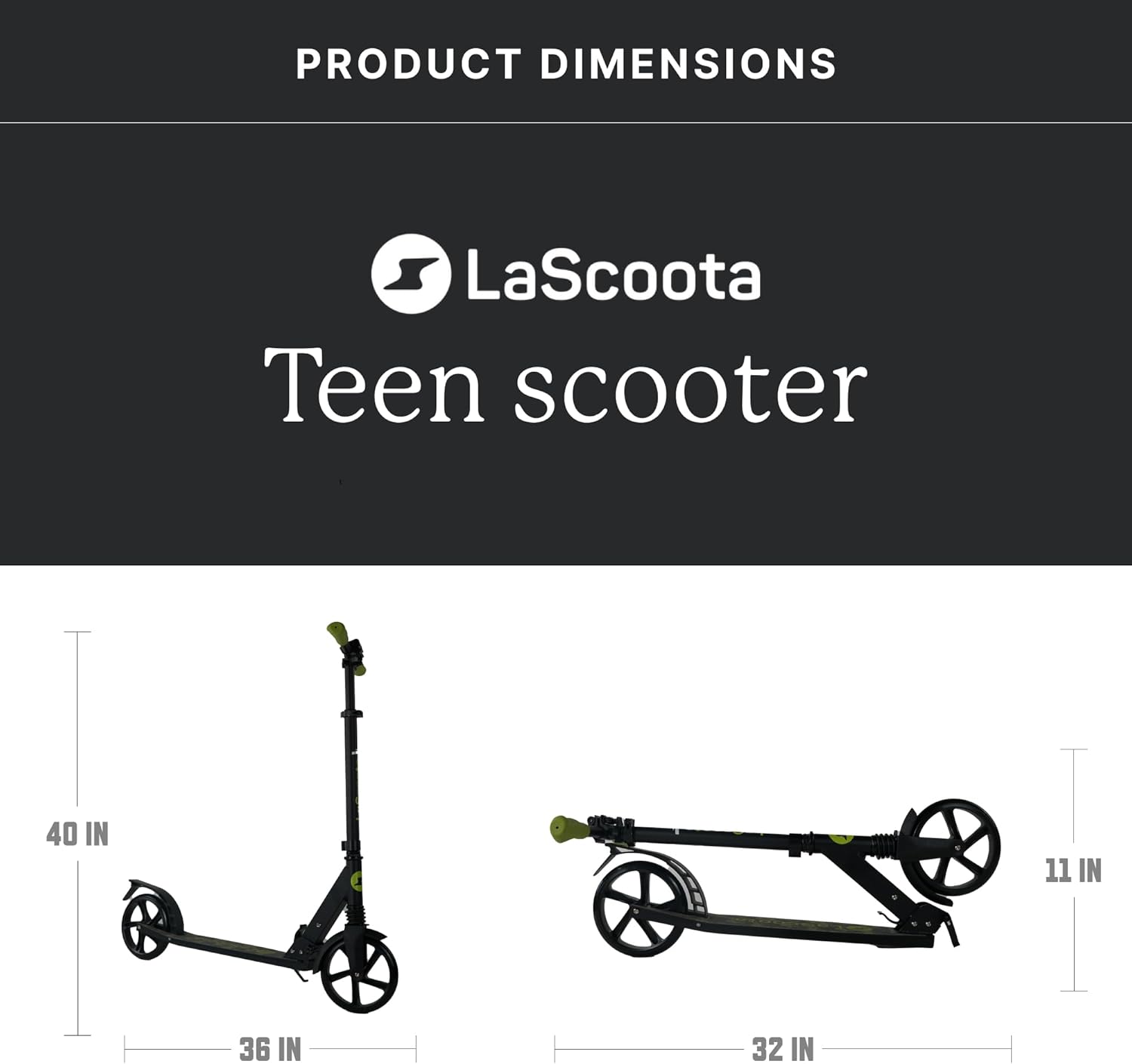 LaScoota Kick Scooter for Kids Ages 6+, Teens & Adults, Large 8 Sturdy Urethane Wheels. Adjustable Handlebar, Lightweight, Foldable, 220lbs Max Load