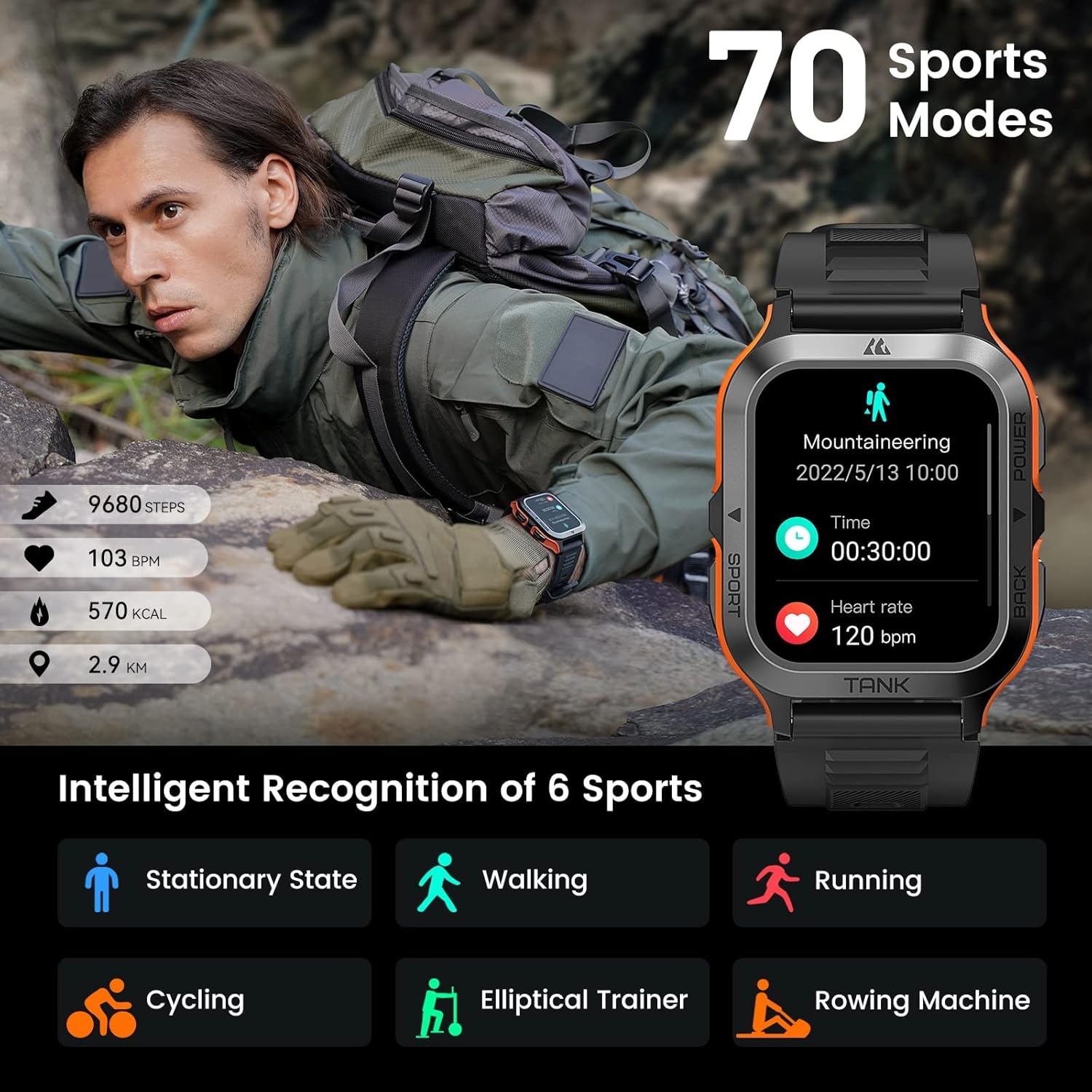 AMAZTIM Smart Watch, 60 Days Extra-Long Battery, 50M Waterproof, Rugged Military Bluetooth Call(Answer/Dial Calls), 1.85 Ultra Large HD Display, AI Voice Assistant, Compatible for Android and iOS