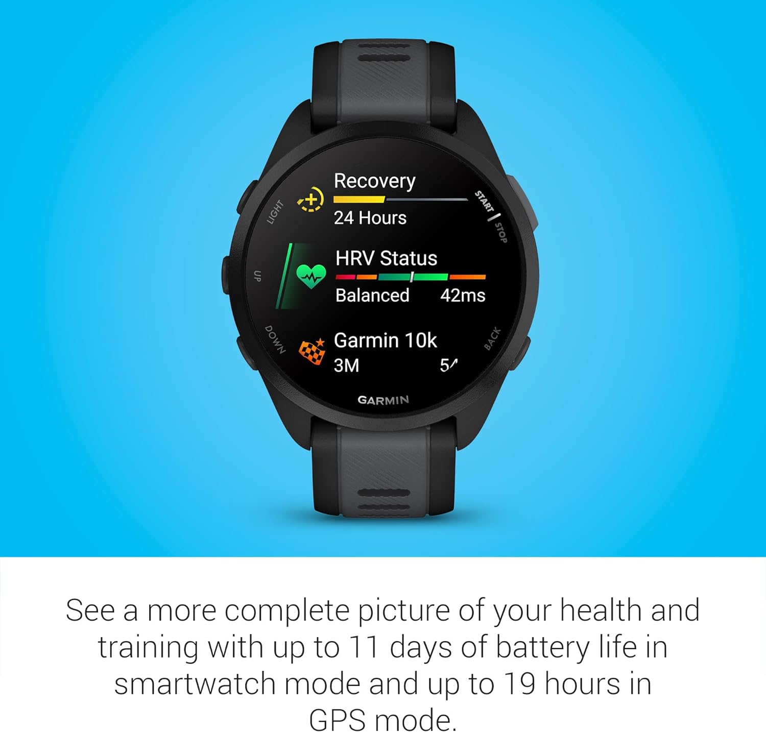 Garmin Forerunner 165, Running Smartwatch, Colorful AMOLED Display, Training Metrics and Recovery Insights, Black