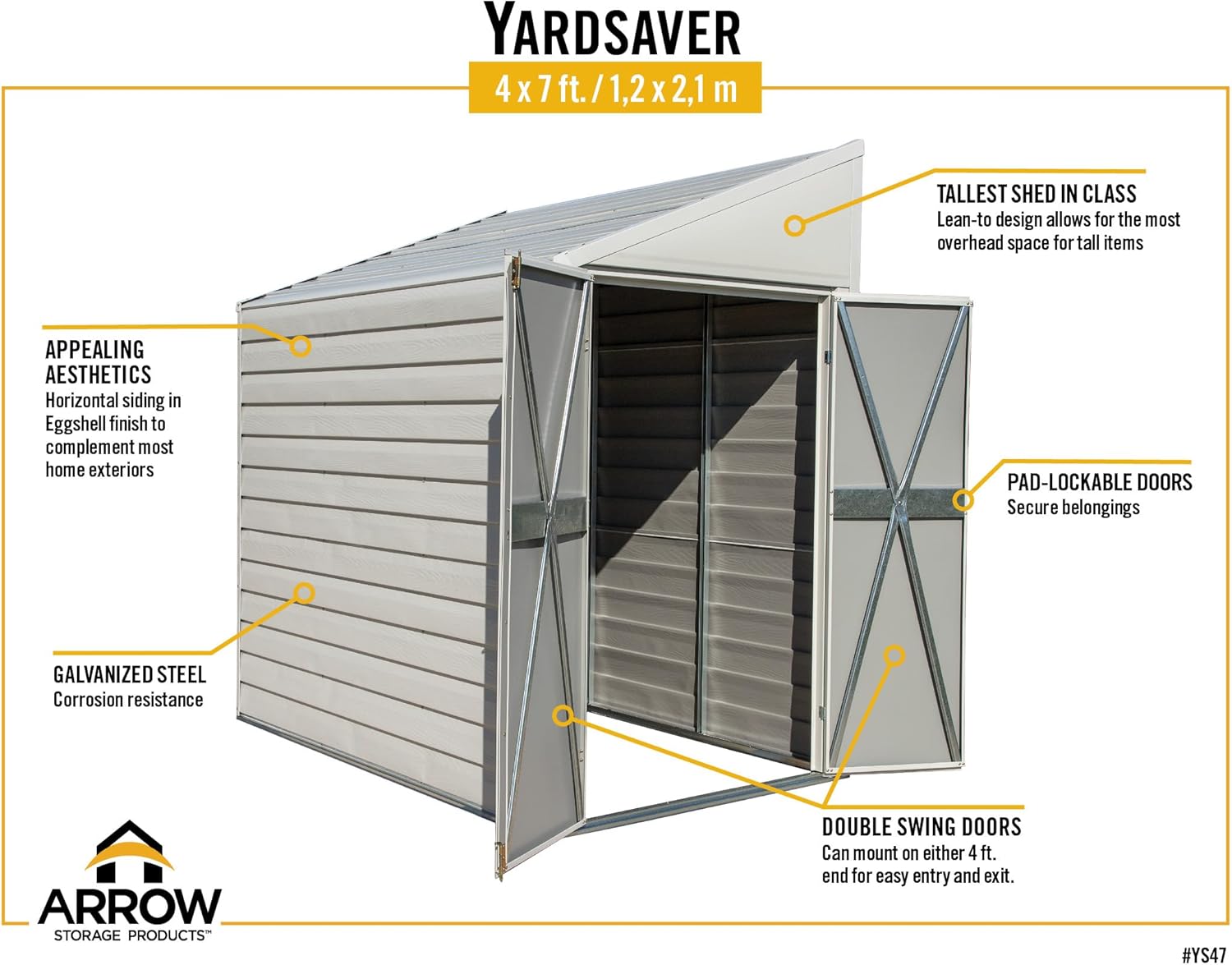 Arrow Yardsaver Compact Galvanized Steel Storage Shed with Pent Roof, 4' x 10'