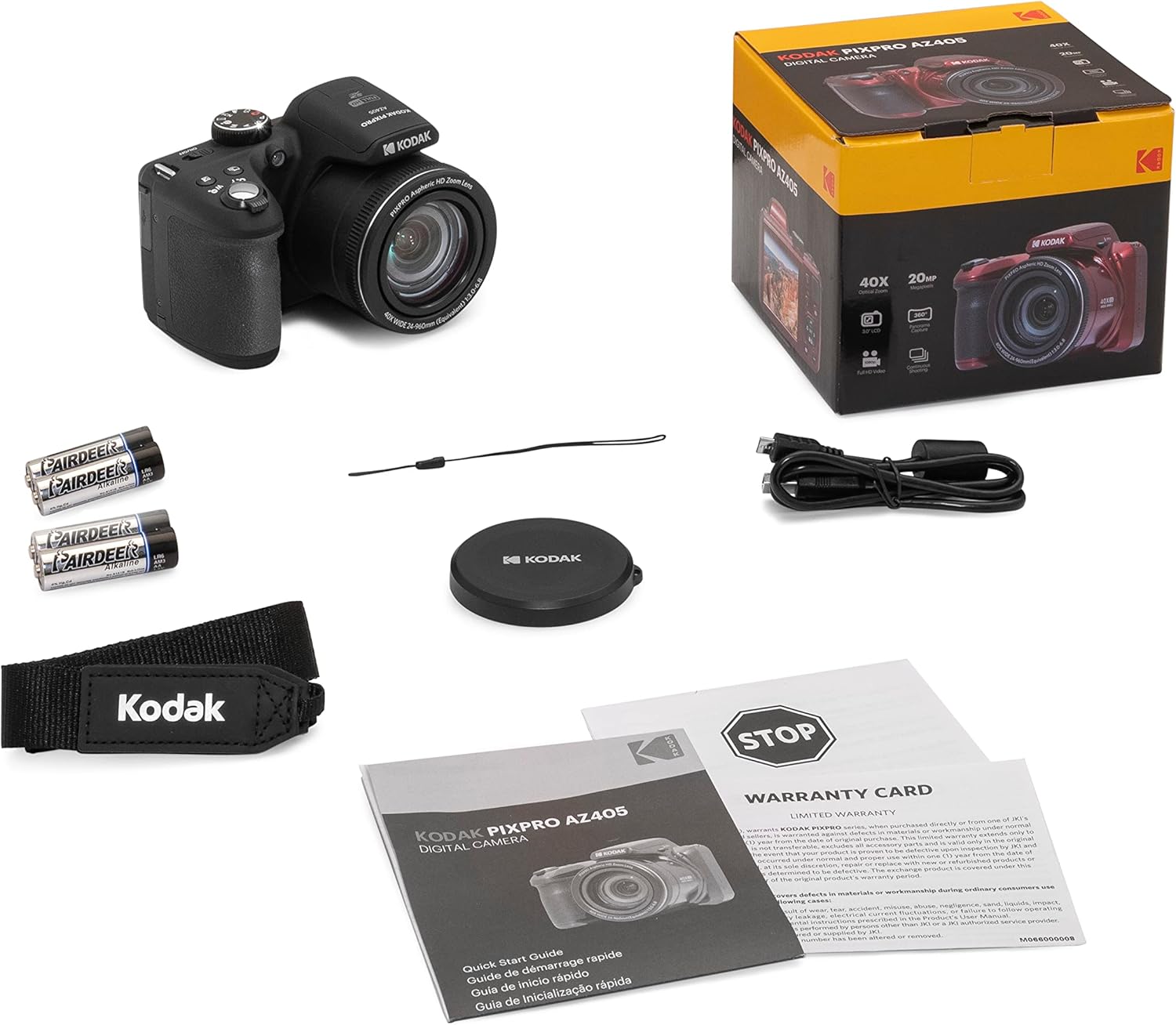 KODAK PIXPRO AZ405-BK 20MP Digital Camera 40X Optical Zoom 24mm Wide Angle Lens Optical Image Stabilization 1080P Full HD Video 3 LCD Vlogging Camera (Black)