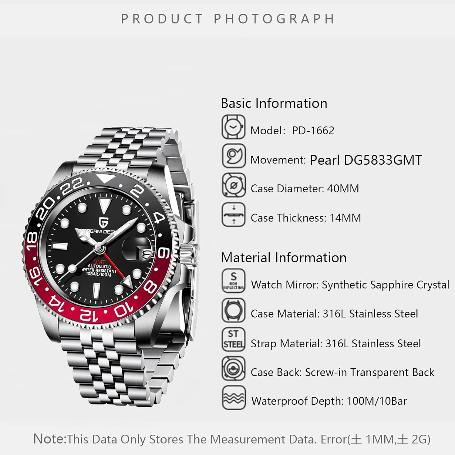 Men Watch Pagani Design GMT Watches for Men Automatic 40MM Date 100M Waterproof Stainless Steel Sapphire Glass Mechanical Wristwatches PD-1662