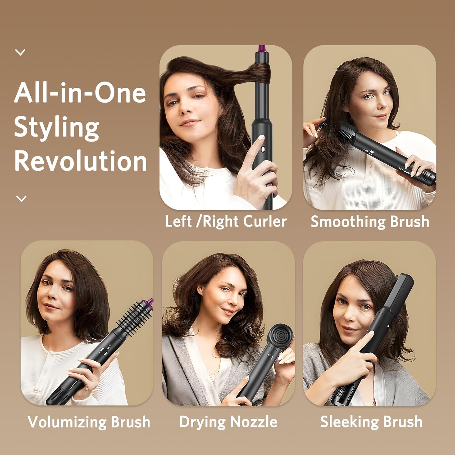 Hair Dryer Brush, Jolitoi 6 in 1 Blow Dryer Brush with 110,000 RPM High-Speed Negative Ionic, Automatic Curling Iron, Hot Air Styler for Fast Drying Curling Volumizing Straightening (Dark Grey)