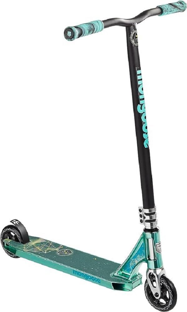 Mongoose Rise Freestyle Stunt Trick Scooter, For Kids Youth Adult Men Women Ages 8 Up, Lightweight Alloy Deck & Heavy-Duty Frame Up to 220 lbs., Bike-Style Grip, T-Bar Handlebar and High Impact Wheels