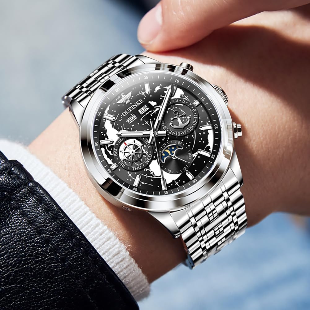 OUPINKE Men's Automatic Watch Self Winding Mechanical Luxury Wrist Watch Sapphire Crystal Tungsten Steel