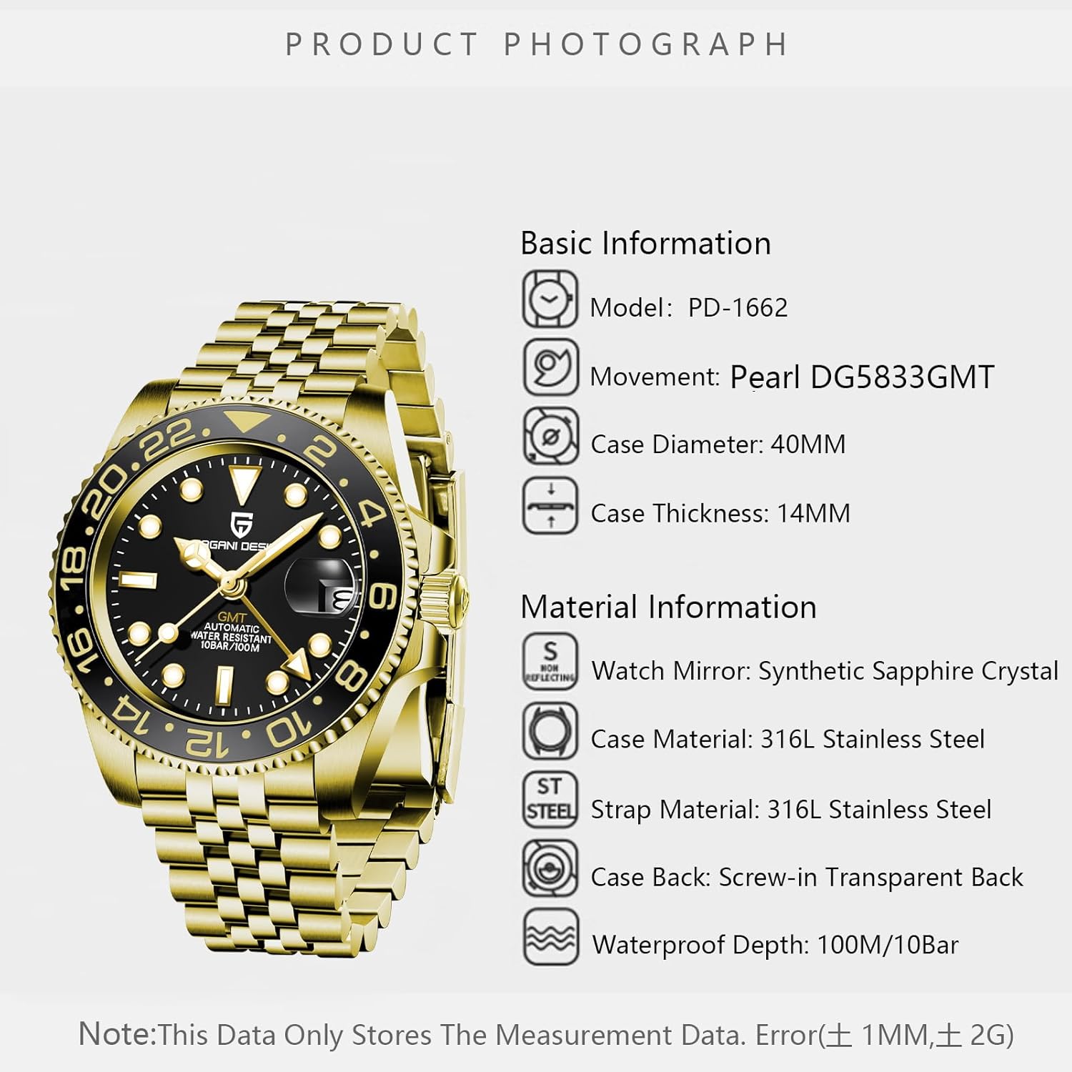 Men Watch Pagani Design GMT Watches for Men Automatic 40MM Date 100M Waterproof Stainless Steel Sapphire Glass Mechanical Wristwatches PD-1662