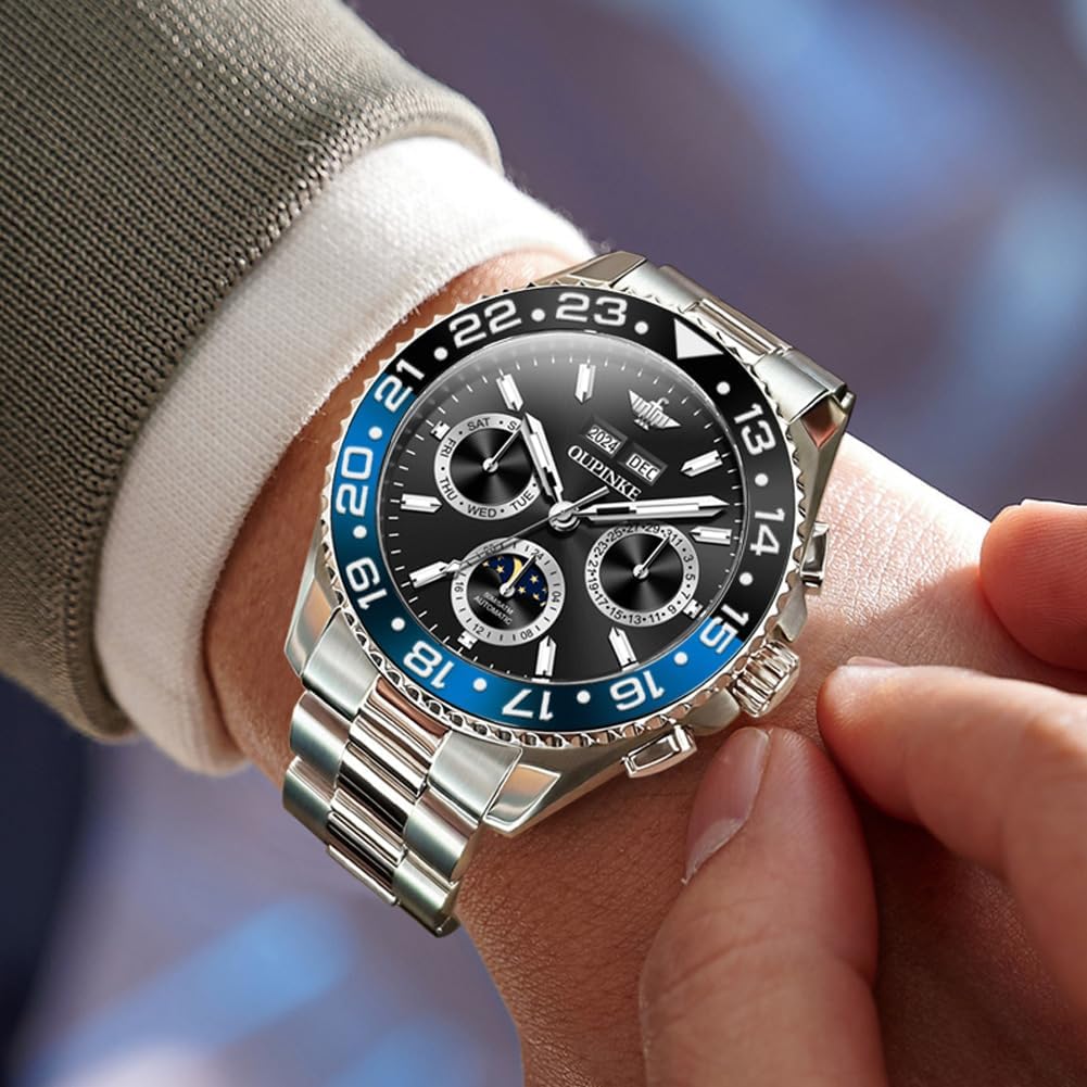 OUPINKE Men's Automatic Watch Self Winding Mechanical Luxury Wrist Watch Sapphire Crystal Tungsten Steel