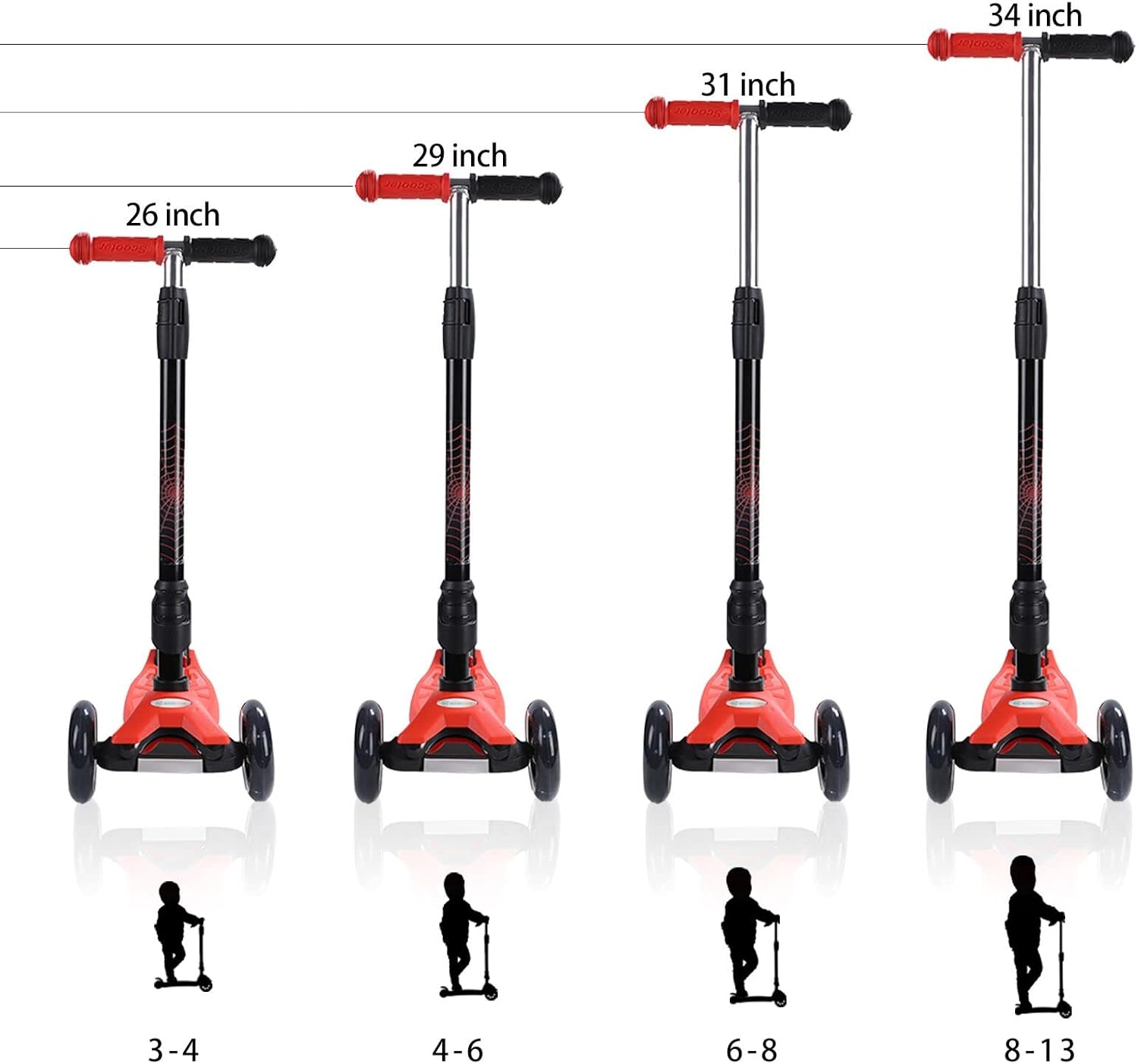 3 Wheel Scooter for Kids Ages 6-12,Kids Scooter with Light Up Wheels, Sturdy Deck Design, and 4 Height Adjustable Suitable for Kids Ages 3-12