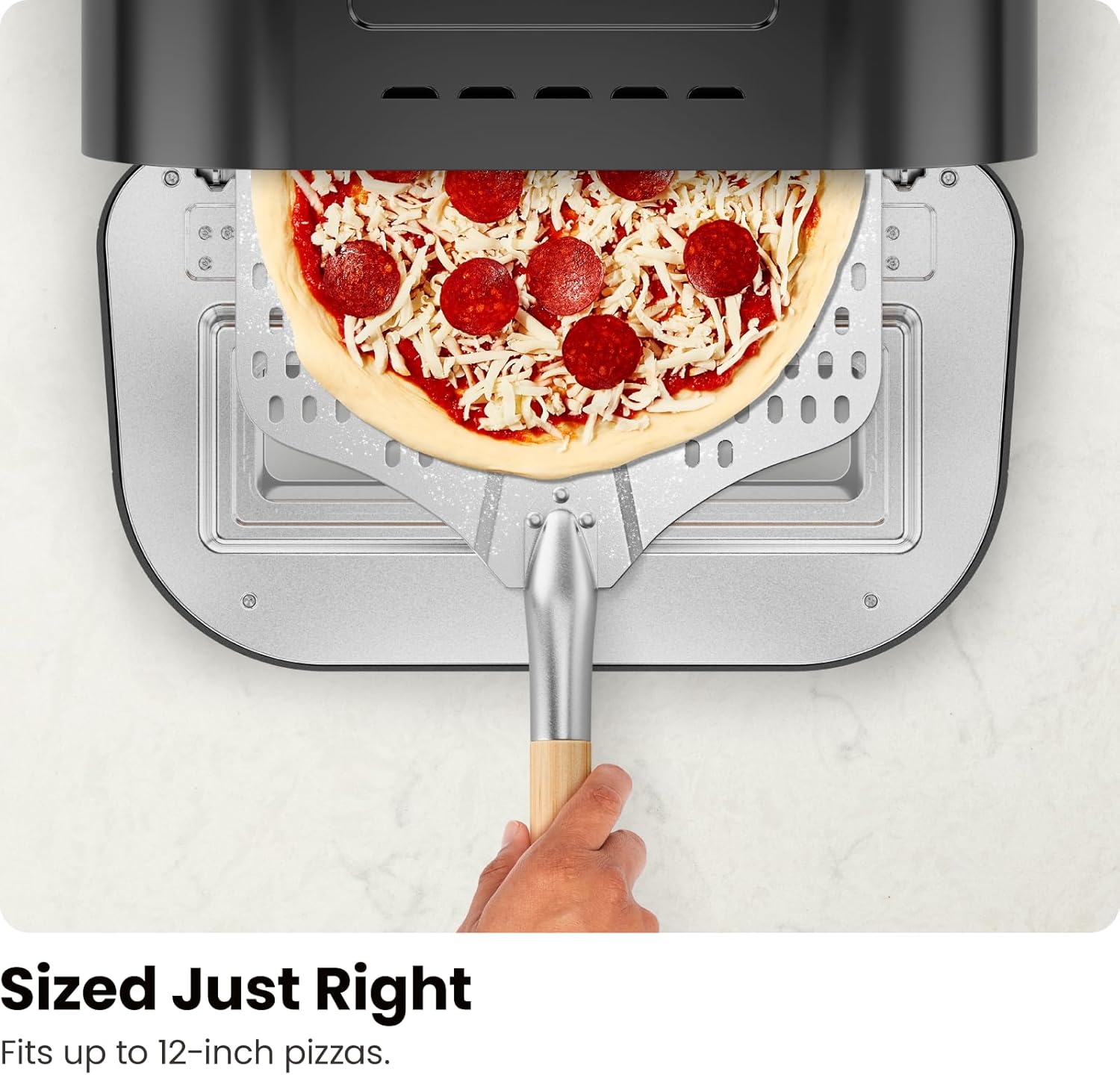 CHEFMAN Indoor Pizza Oven - Makes 12 Inch Pizzas in Minutes, Heats up to 800°F - Countertop Electric Pizza Maker with 5 Touchscreen Presets, Pizza Stone and Peel Included - Stainless Steel