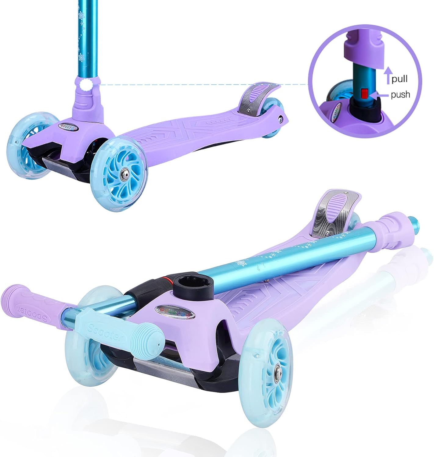 3 Wheel Scooter for Kids Ages 6-12,Kids Scooter with Light Up Wheels, Sturdy Deck Design, and 4 Height Adjustable Suitable for Kids Ages 3-12