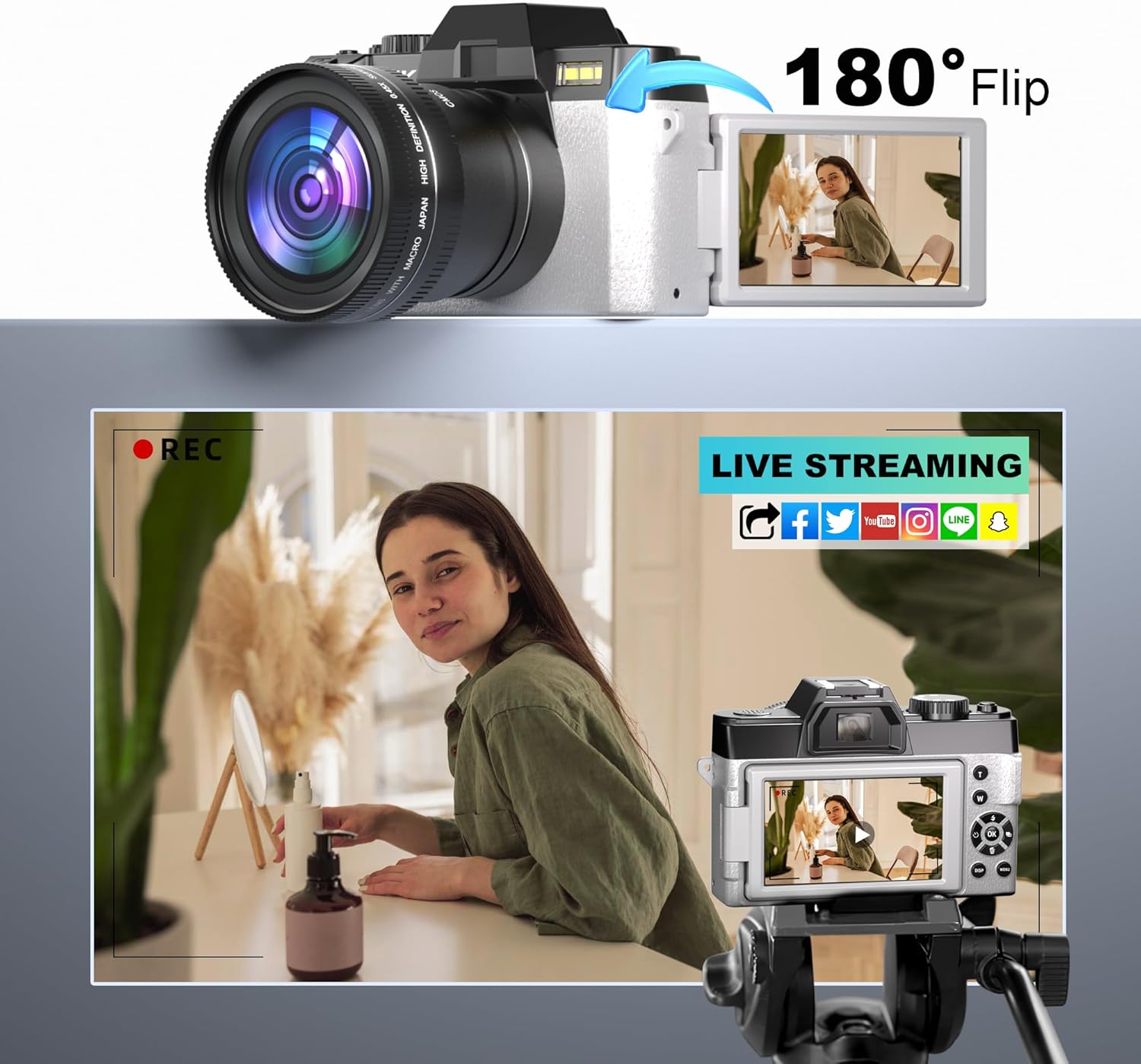 G-Anica Digital Camera, 48MP Cameras for Photography with WiFi & App Control, 4K Vlogging Camera for YouTube,Compact Camera,Perfect for Entry-Level Users and Beginners with Macro&Wide Lens-32GB Card