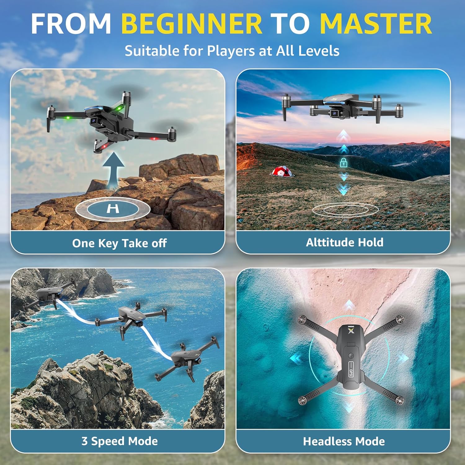 X-shop Dron GPS con cámara 4K para adultos, motor sin escobillas plegable FPV RC Quadcopter con rango de control de 10000 pies, retorno automático, sígueme, modo sin cabeza, vuelo de 50 minutos de