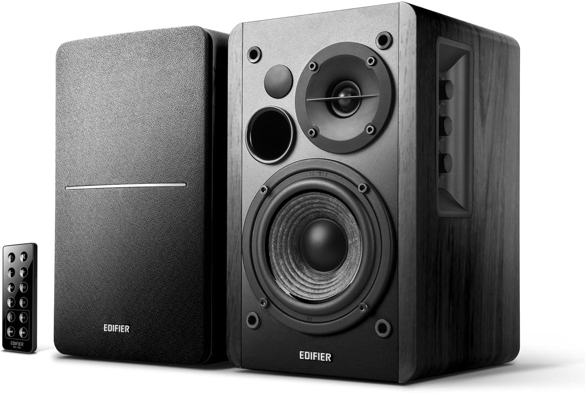 Edifier R1280DB Powered Bluetooth Bookshelf Speakers - Optical Input - Wireless Studio Monitors - 4 Inch Near Field Speaker - 42w RMS - Wood Grain