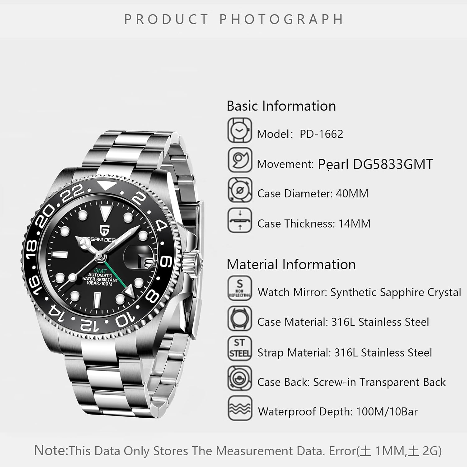Men Watch Pagani Design GMT Watches for Men Automatic 40MM Date 100M Waterproof Stainless Steel Sapphire Glass Mechanical Wristwatches PD-1662