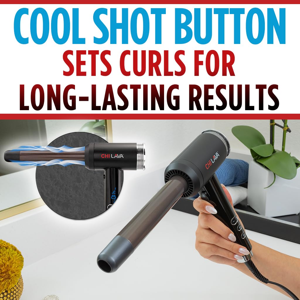 CHI Lava Curl Shot, Hair Curling Wand For Voluminous, Shiny & Long-Lasting Curls, Lower Temperature, Ergonomic, Comfortable Design For Easy Use