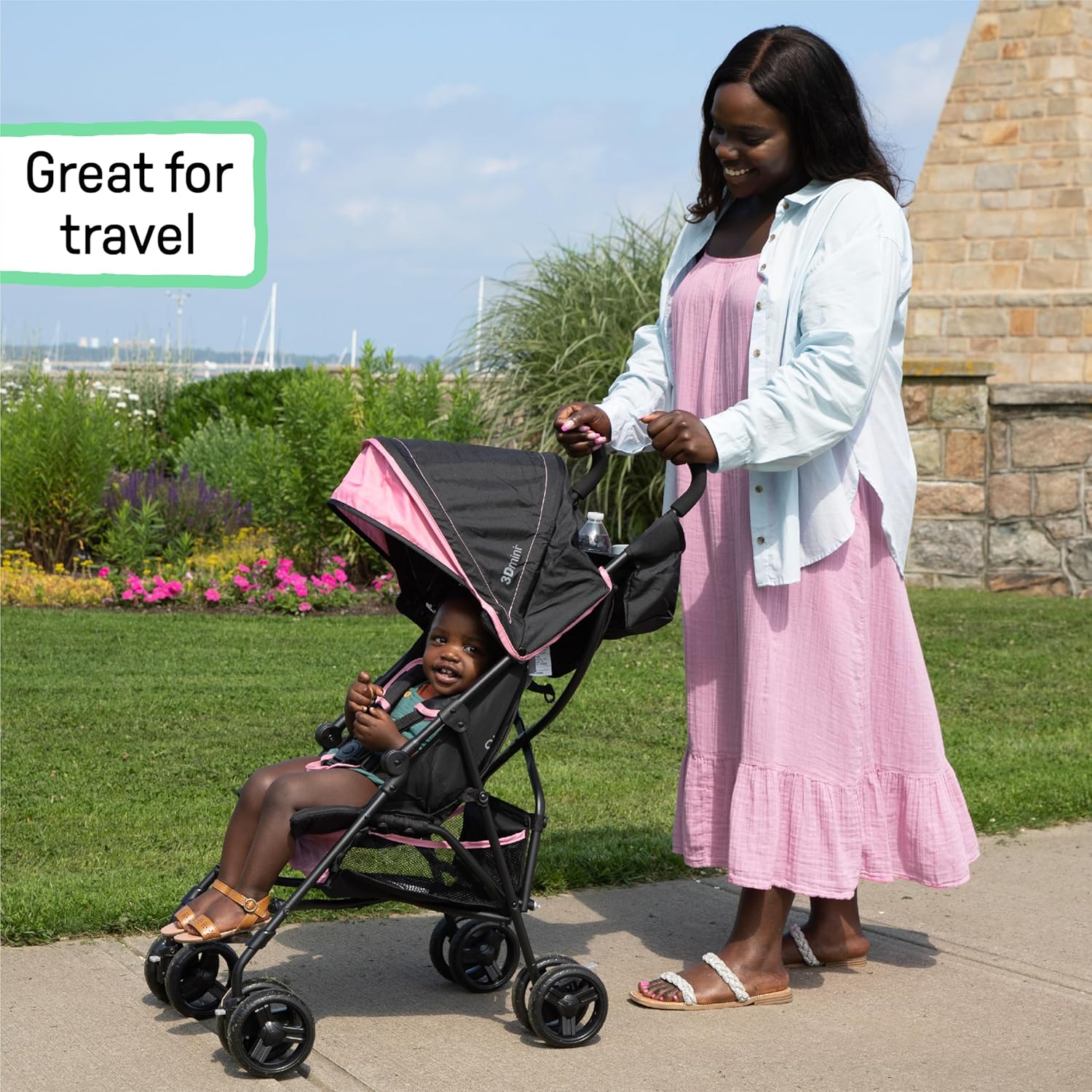 Summer by Ingenuity 3D Mini Convenience Stroller – Lightweight Stroller with Compact Fold, Multi-Position Recline, Canopy with Pop Out Sun Visor and More – Umbrella Stroller for Travel and More, Gray