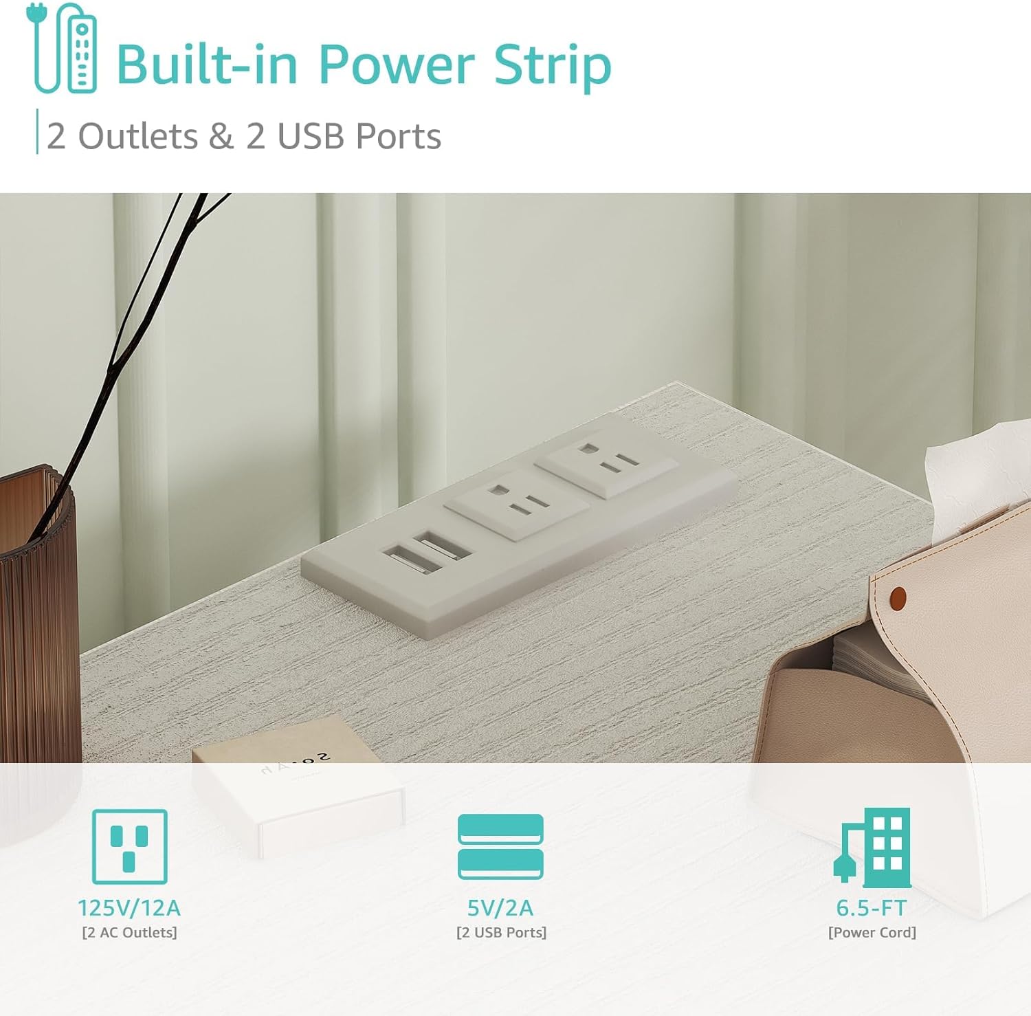 KAI-ROAD White and Gold Makeup Vanity Desk with Chair no Mirror, Small Vanity Table with Drawers, Power Outlet & Stool Without Mirror, Modern Make Up Desk Set for Bedroom