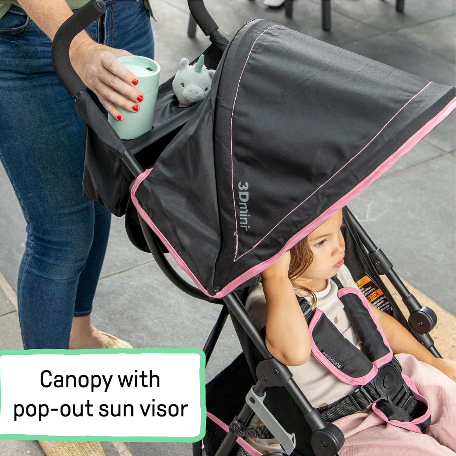 Summer by Ingenuity 3D Mini Convenience Stroller – Lightweight Stroller with Compact Fold, Multi-Position Recline, Canopy with Pop Out Sun Visor and More – Umbrella Stroller for Travel and More, Gray