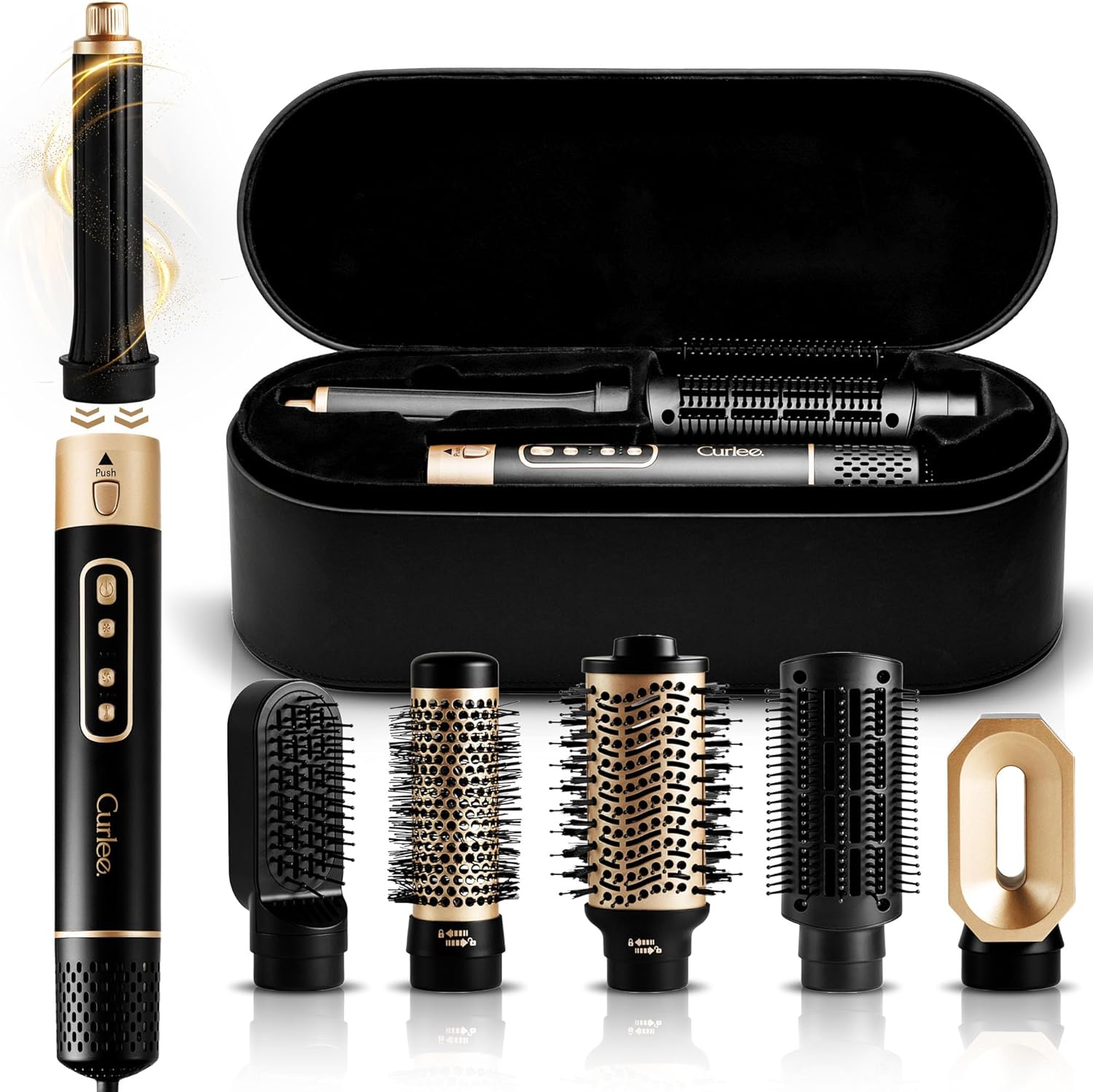 Hair Dryer Brush 1200 Watts 6 in 1 Hair Accessories Blow Dryer Automatic Curling Iron with Storage Case in Black for Curl Enhancing Hair Smoothing Volumizing Styling - by Curlee