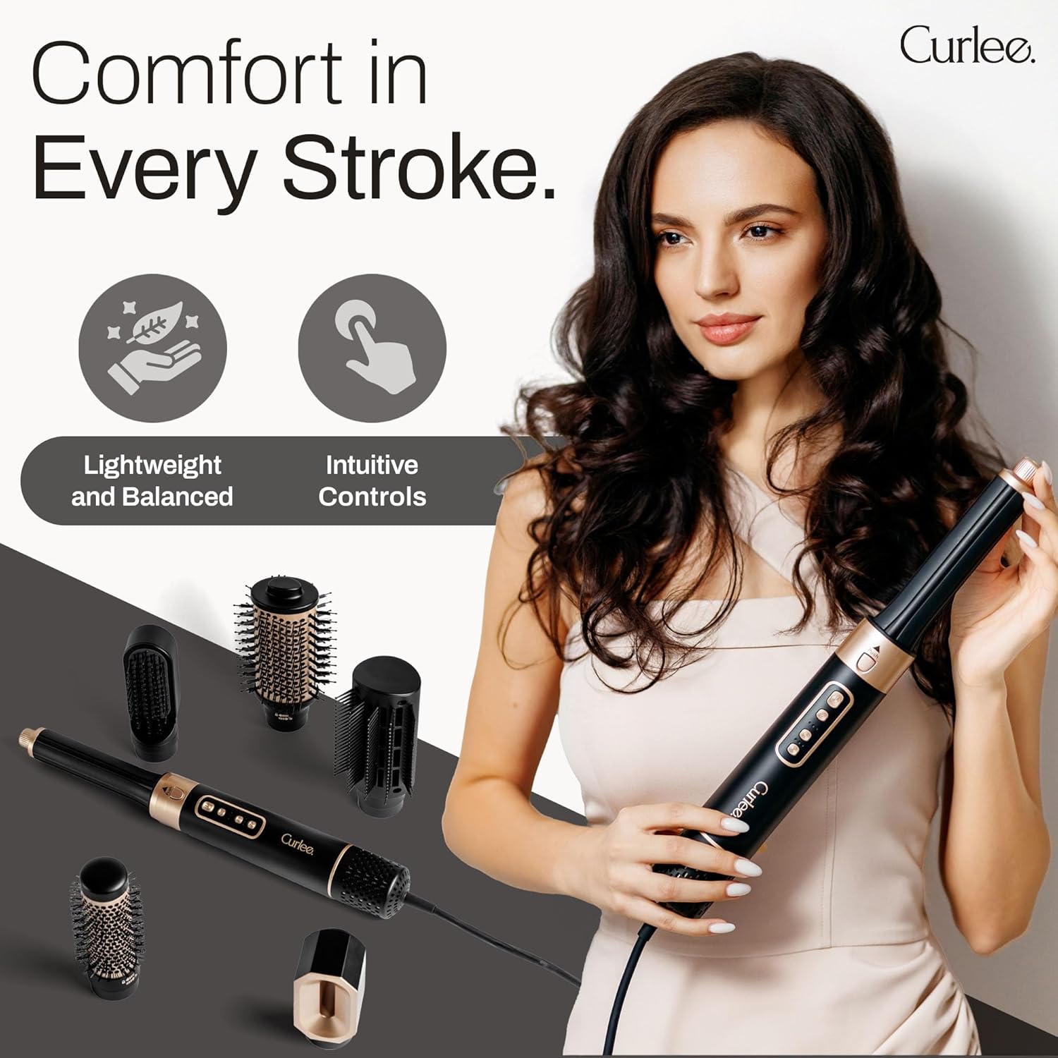 Hair Dryer Brush 1200 Watts 6 in 1 Hair Accessories Blow Dryer Automatic Curling Iron with Storage Case in Black for Curl Enhancing Hair Smoothing Volumizing Styling - by Curlee