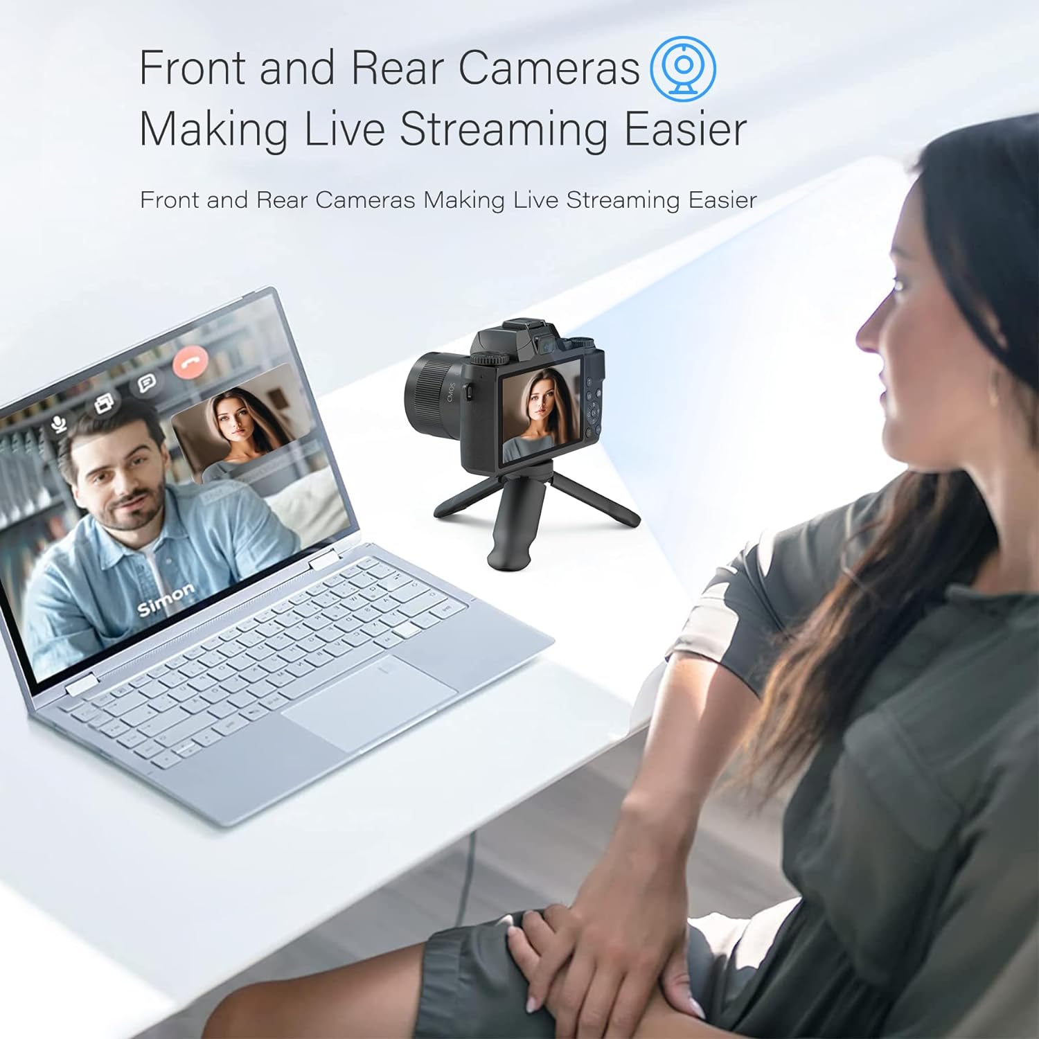 Saneen Digital Camera, 8k Cameras for Photography, 64MP WiFi Touch Screen Vlogging Camera with Flash, 32GB SD Card, Lens Hood,3000mAH Battery, Front and Rear Cameras,Hot Shoe Interface Beginner