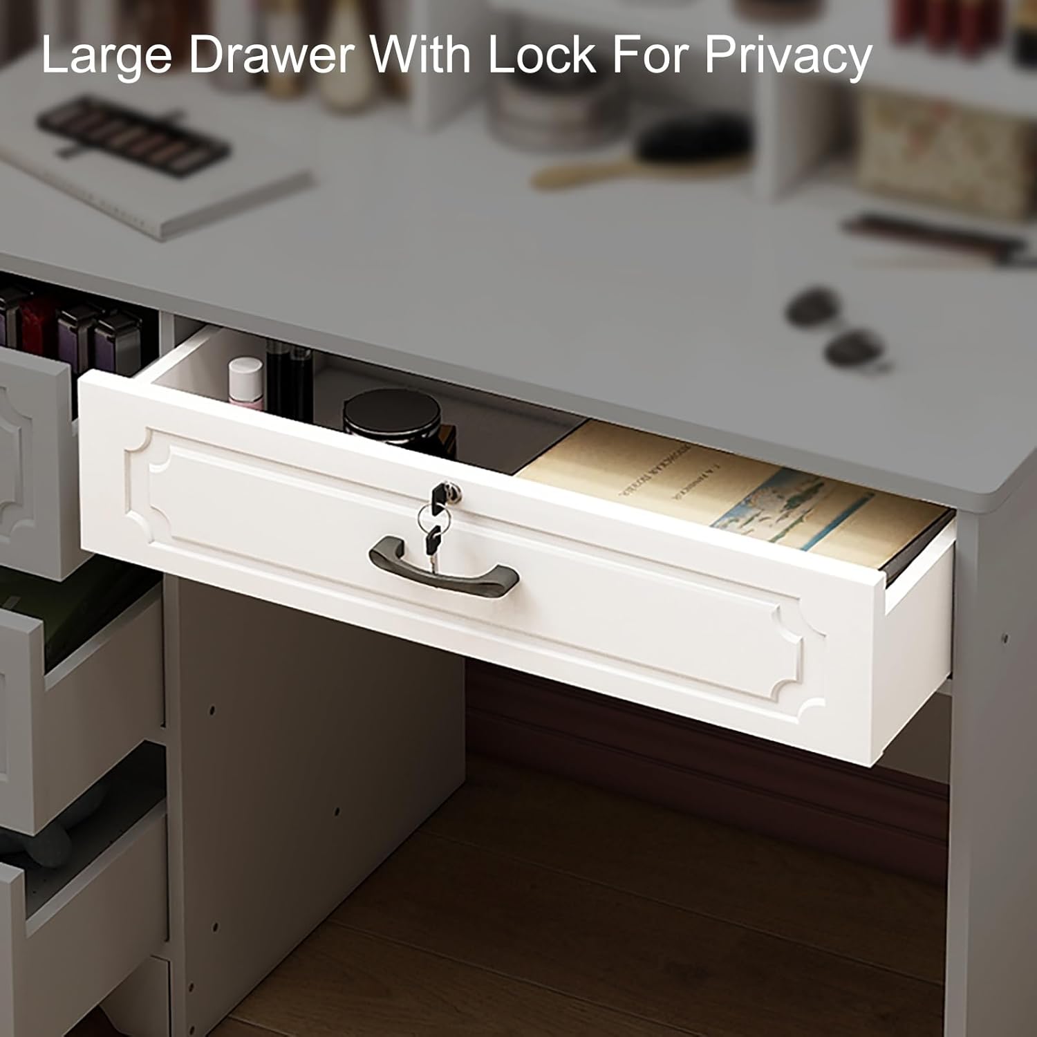 LHXLSH Vanity Desk Dressing Table Bedroom Vanity Table with Touch Screen LED Mirror and 6 Drawers Vanity Desk with Versatile Storage Options Dressing Table