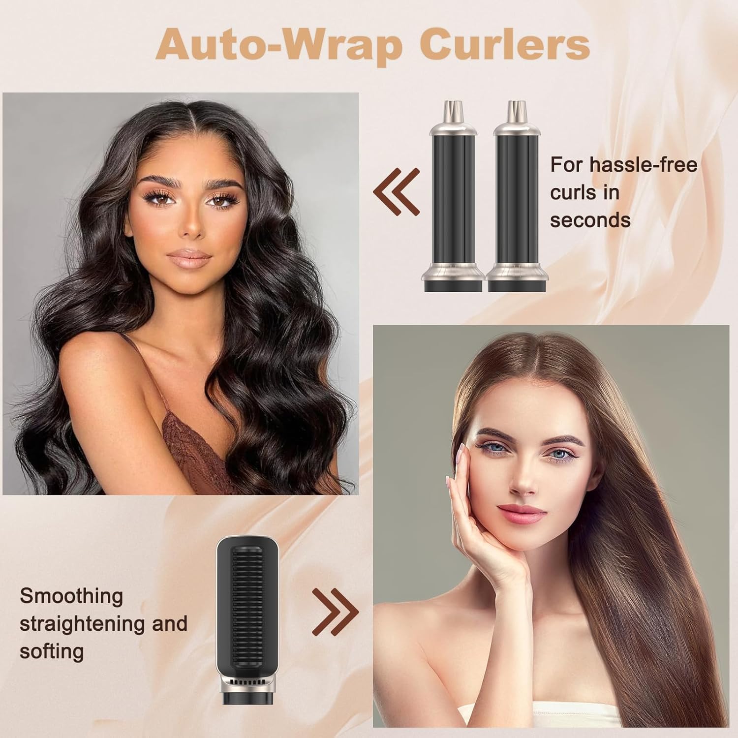 Hair Dryer Brush TECHMERI 6 in 1 Blow Dryer Brush Ions, Detachable Hair Styler Tools, Auto Wrap Curler, Hot Air Brush for Drying, Straightening and Volumizing