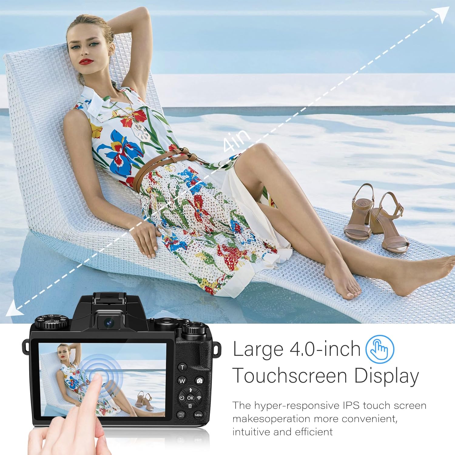 Saneen Digital Camera, 8k Cameras for Photography, 64MP WiFi Touch Screen Vlogging Camera with Flash, 32GB SD Card, Lens Hood,3000mAH Battery, Front and Rear Cameras,Hot Shoe Interface Beginner