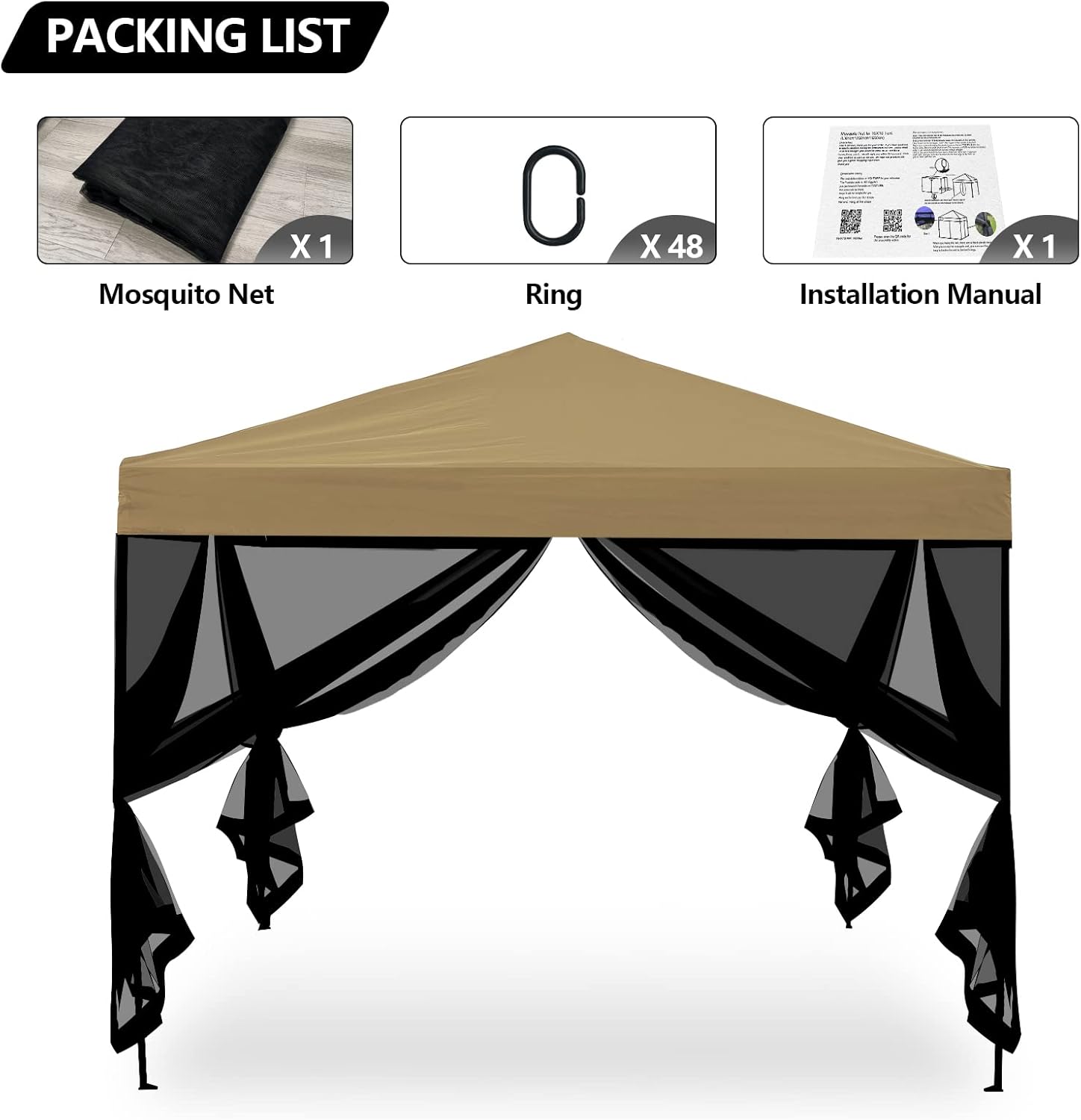 Mosquito Net with Zipper for Outdoor Camping Mosquito Net DIY Canopy Screen Wall Outdoor Mosquito Net for 10 x 10 Patio Gazebo and Tent