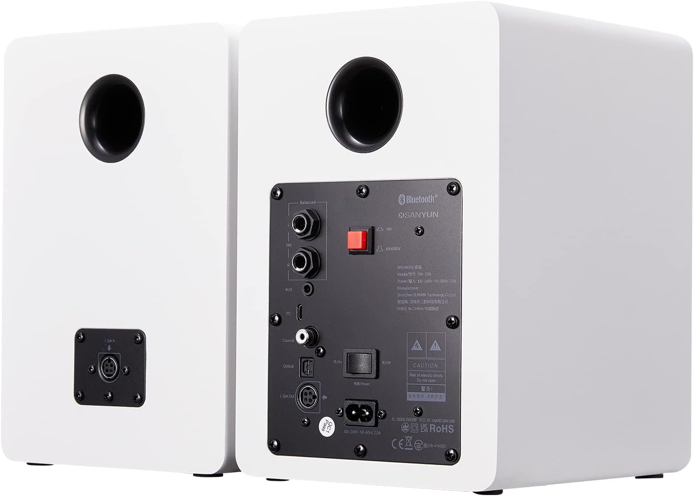 SW208 3 Active Bluetooth 5.0 Bookshelf Speakers – 60W Carbon Fiber Speaker Unit - Built-in 24bit DAC Dynamic 3D Surround Sound 2.0 Computer PC Monitor Gaming (Pair, White)