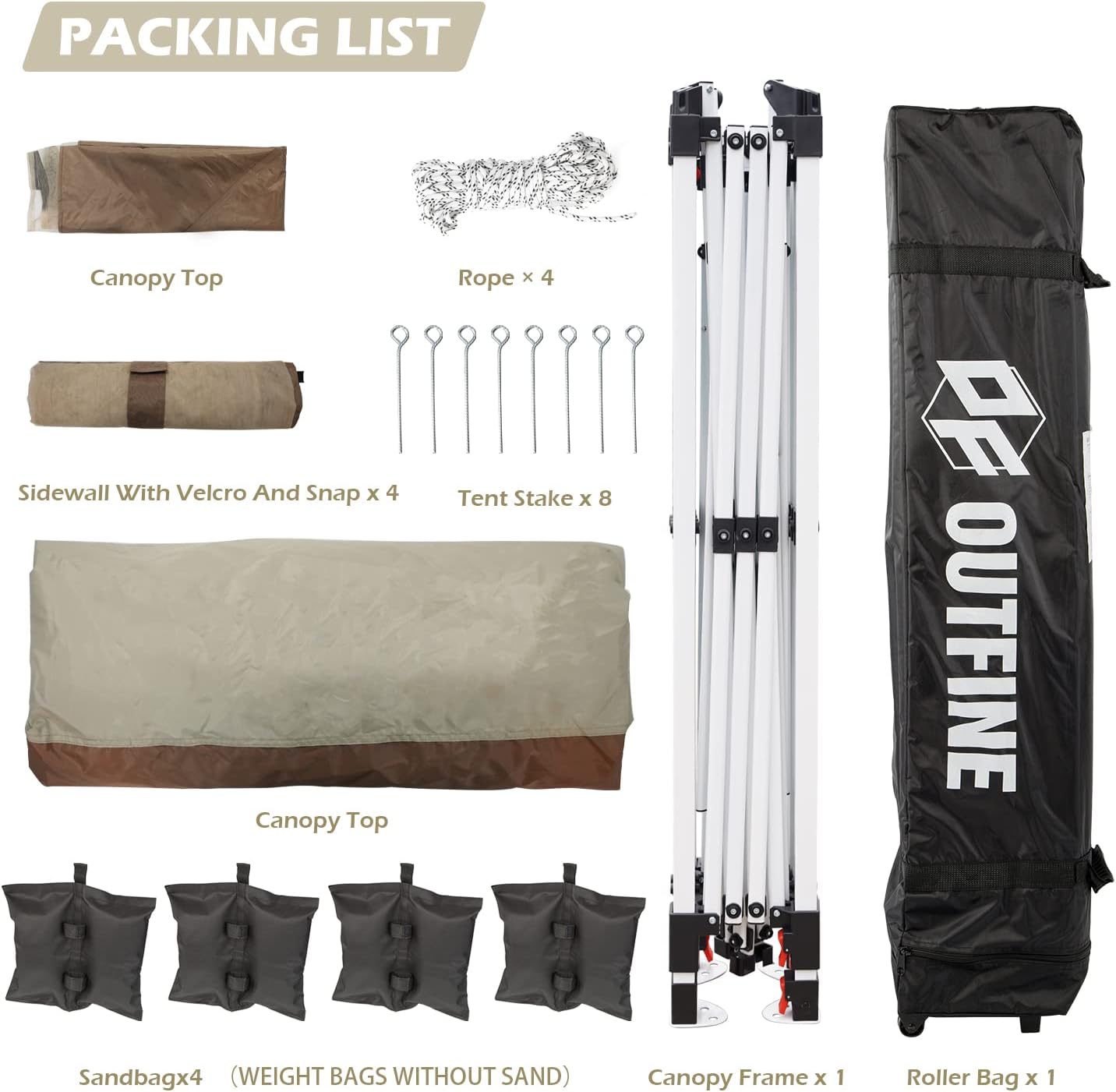 OUTFINE 12'x12' Gazebo Outdoor Pop up Canopy Tent with Curtains and Shelter for Patio, Party & Backyard (Khaki)