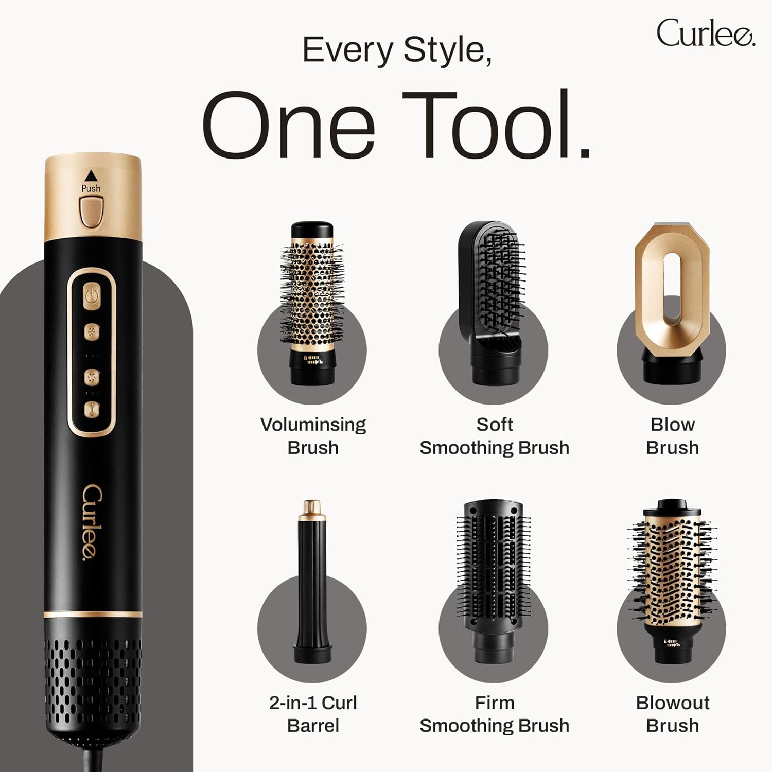 Hair Dryer Brush 1200 Watts 6 in 1 Hair Accessories Blow Dryer Automatic Curling Iron with Storage Case in Black for Curl Enhancing Hair Smoothing Volumizing Styling - by Curlee