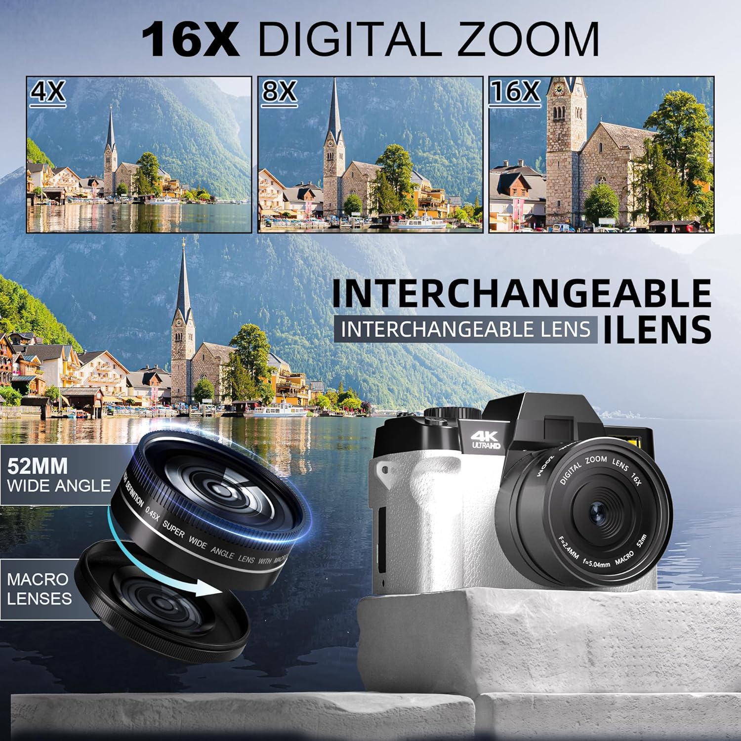 G-Anica Digital Camera, 48MP Cameras for Photography with WiFi & App Control, 4K Vlogging Camera for YouTube,Compact Camera,Perfect for Entry-Level Users and Beginners with Macro&Wide Lens-32GB Card