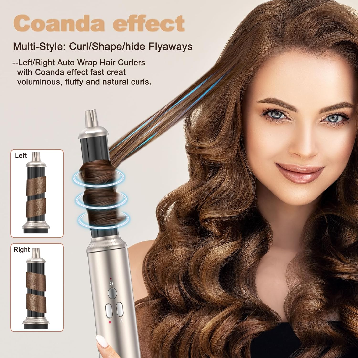 Hair Dryer Brush TECHMERI 6 in 1 Blow Dryer Brush Ions, Detachable Hair Styler Tools, Auto Wrap Curler, Hot Air Brush for Drying, Straightening and Volumizing