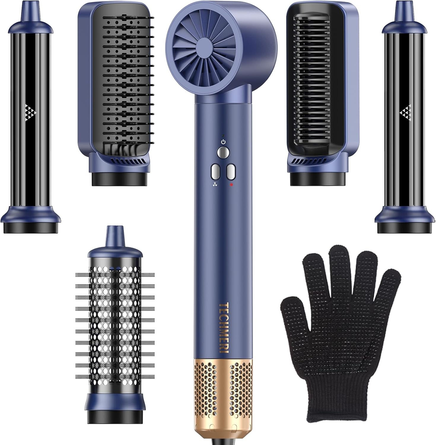 Hair Dryer Brush TECHMERI 6 in 1 Blow Dryer Brush Ions, Detachable Hair Styler Tools, Auto Wrap Curler, Hot Air Brush for Drying, Straightening and Volumizing