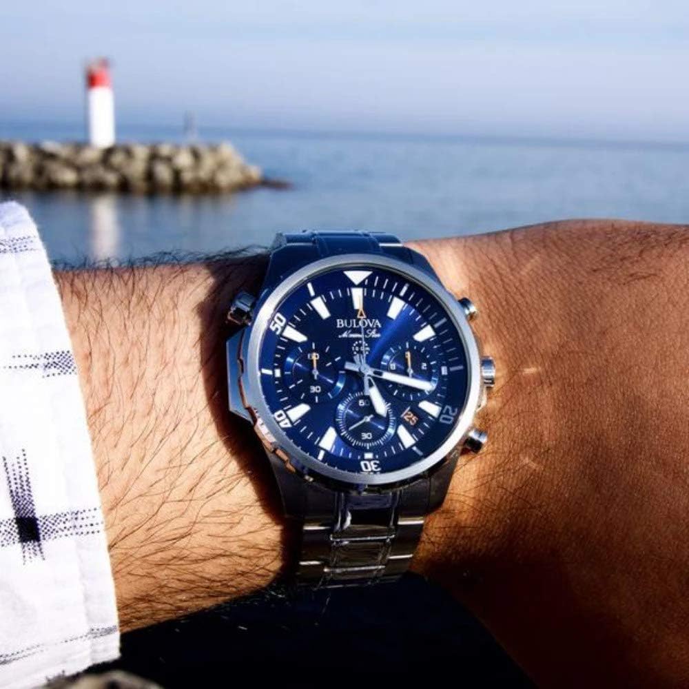 Bulova Men's Marine Star Series B Stainless Steel 6-Hand Chronograph Quartz Watch, Blue Dial Style: 96B256