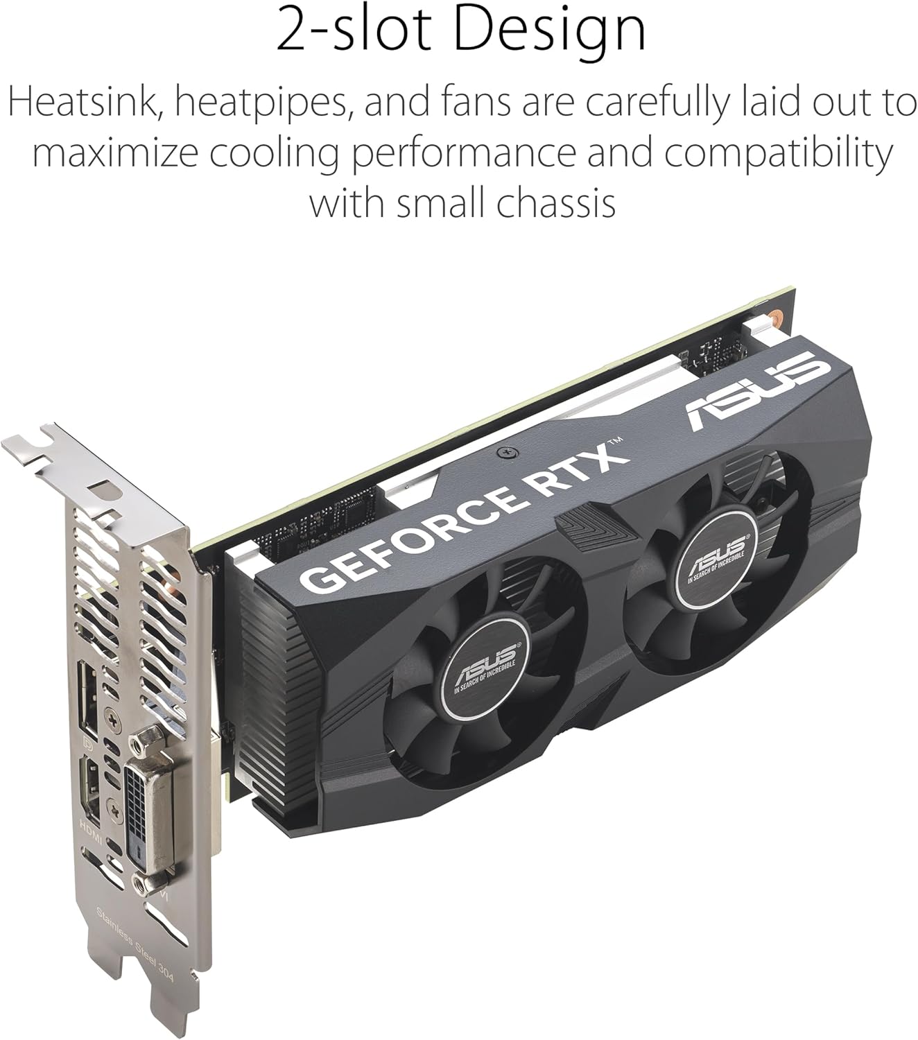 ASUS Dual NVIDIA GeForce RTX 3050 6GB OC Edition Gaming Graphics Card - PCIe 4.0, 6GB GDDR6 Memory, HDMI 2.1, DisplayPort 1.4a, 2-Slot Design, Axial-tech Fan Design, 0dB Technology, Steel Bracket