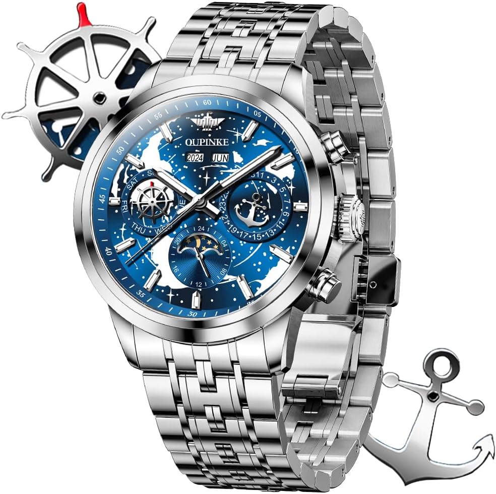 OUPINKE Men's Automatic Watch Self Winding Mechanical Luxury Wrist Watch Sapphire Crystal Tungsten Steel