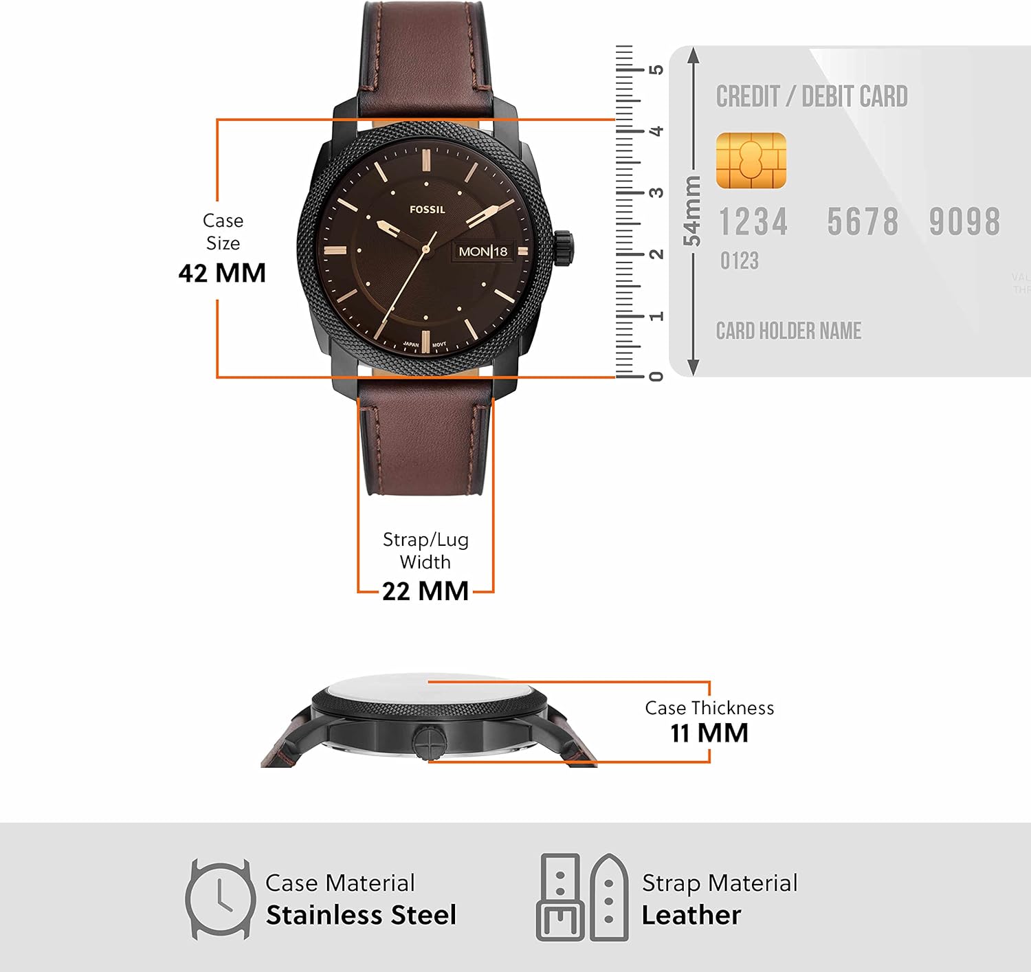 Fossil Machine Men's Watch with Stainless Steel or Leather Band, Chronograph or Analog Watch Display