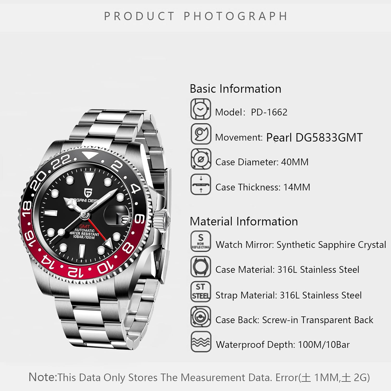 Men Watch Pagani Design GMT Watches for Men Automatic 40MM Date 100M Waterproof Stainless Steel Sapphire Glass Mechanical Wristwatches PD-1662
