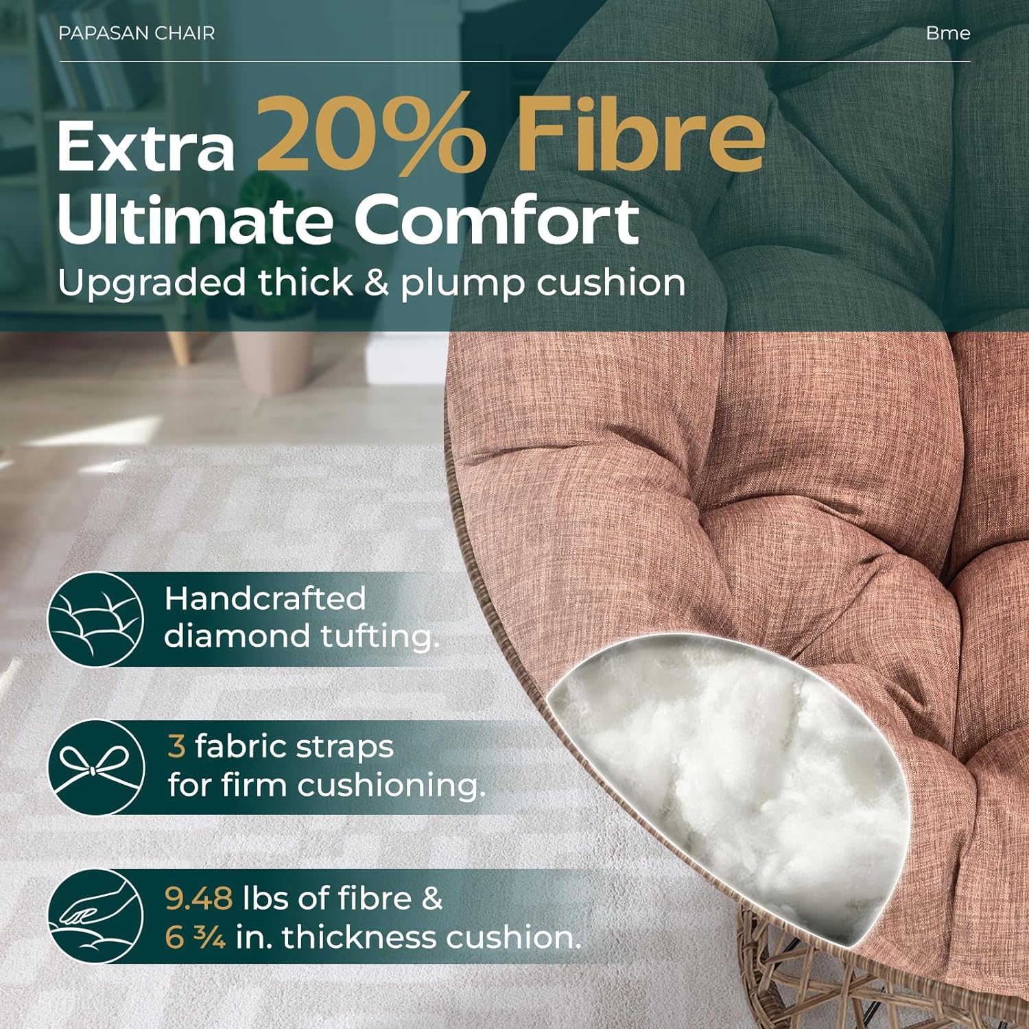 Bme 40 Ergonomic Wicker Papasan Chair with Soft Thick Density Fabric Cushion, High Capacity Steel Frame, 360 Degree Swivel for Living, Bedroom, Reading Room, Lounge, Cherry Sangria-Brown Base