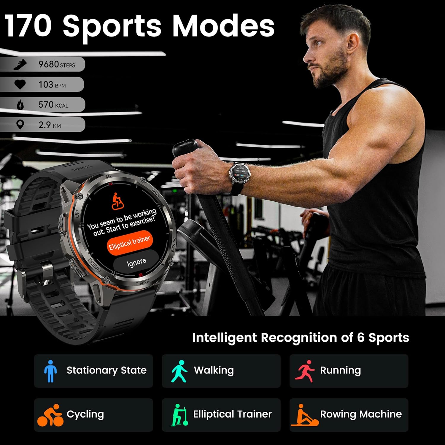 AMAZTIM GPS Smart Watch for Men, 6 Satellite Positioning, Compass, Stainless Steel Body, 50M Waterproof, 480mAh Extra-Large Battery, Answer/Make Call, 1.43 AMOLED Screen, Compatible for Android iOS