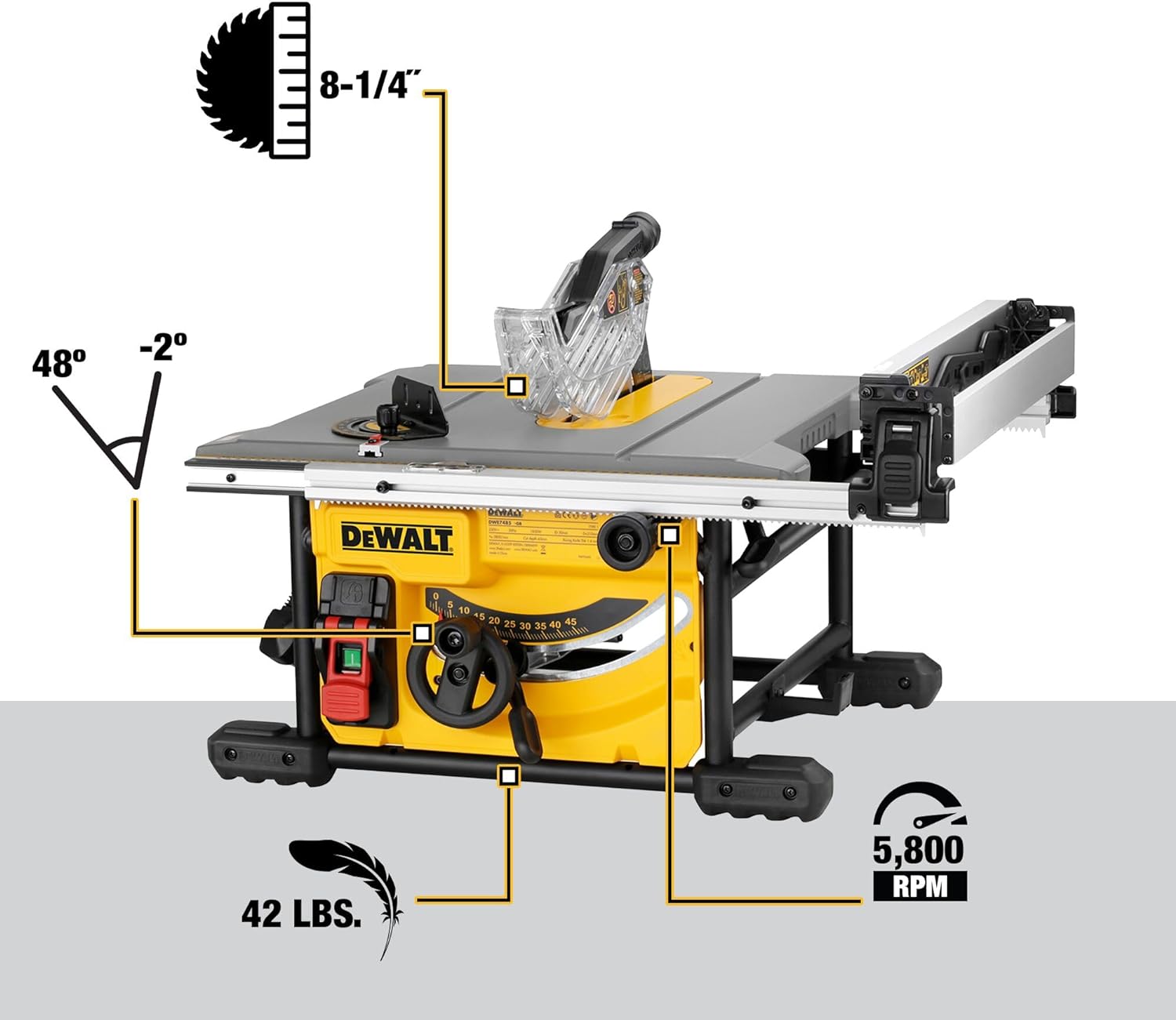DEWALT Table Saw for Jobsites, 8-1/4 Inch, 15 Amp (DWE7485)