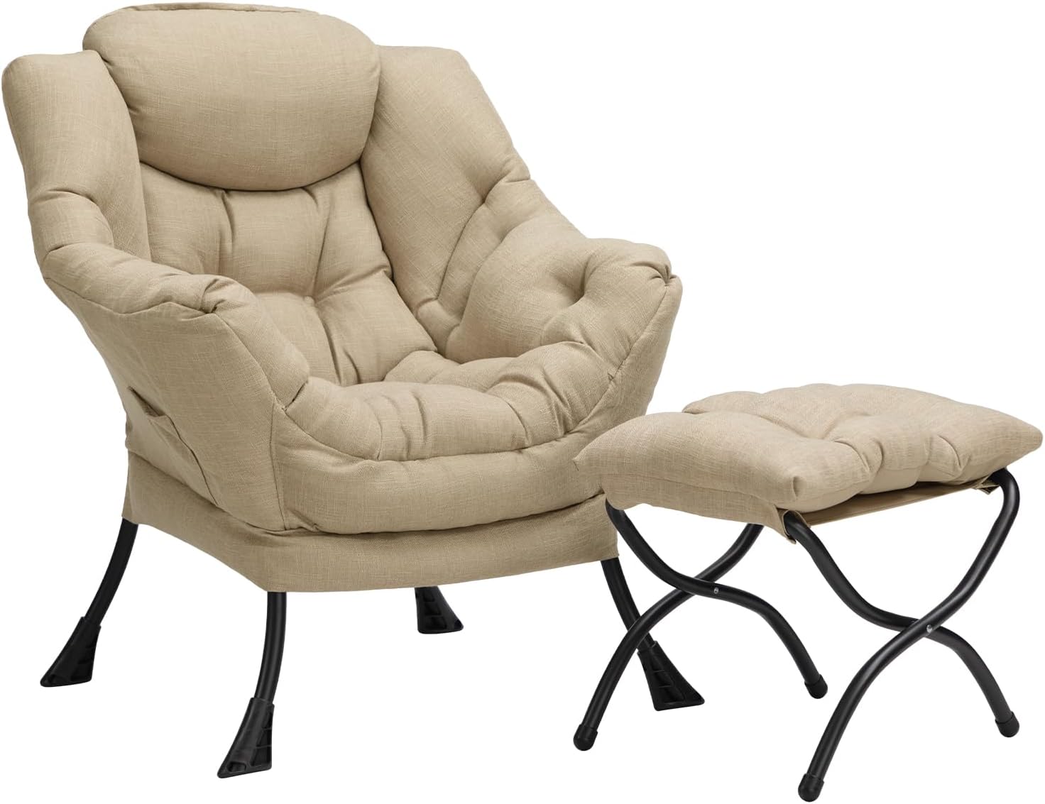 HollyHOME Modern Fabric Large Lazy Chair, Accent Oversized Comfy Reading Chair, Thick Padded Cozy Lounge Chair with Armrest, Single Steel Frame Leisure Sofa Chair for Living Room, Bedroom, Dorm, Grey