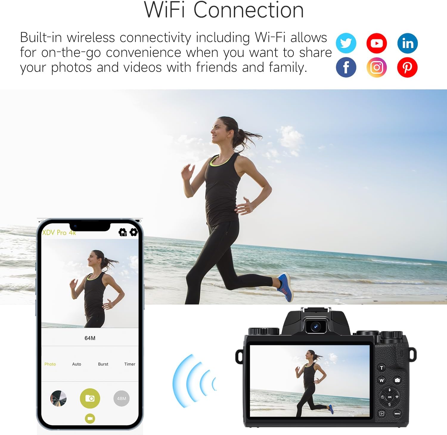 Saneen Digital Camera, 8k Cameras for Photography, 64MP WiFi Touch Screen Vlogging Camera with Flash, 32GB SD Card, Lens Hood,3000mAH Battery, Front and Rear Cameras,Hot Shoe Interface Beginner